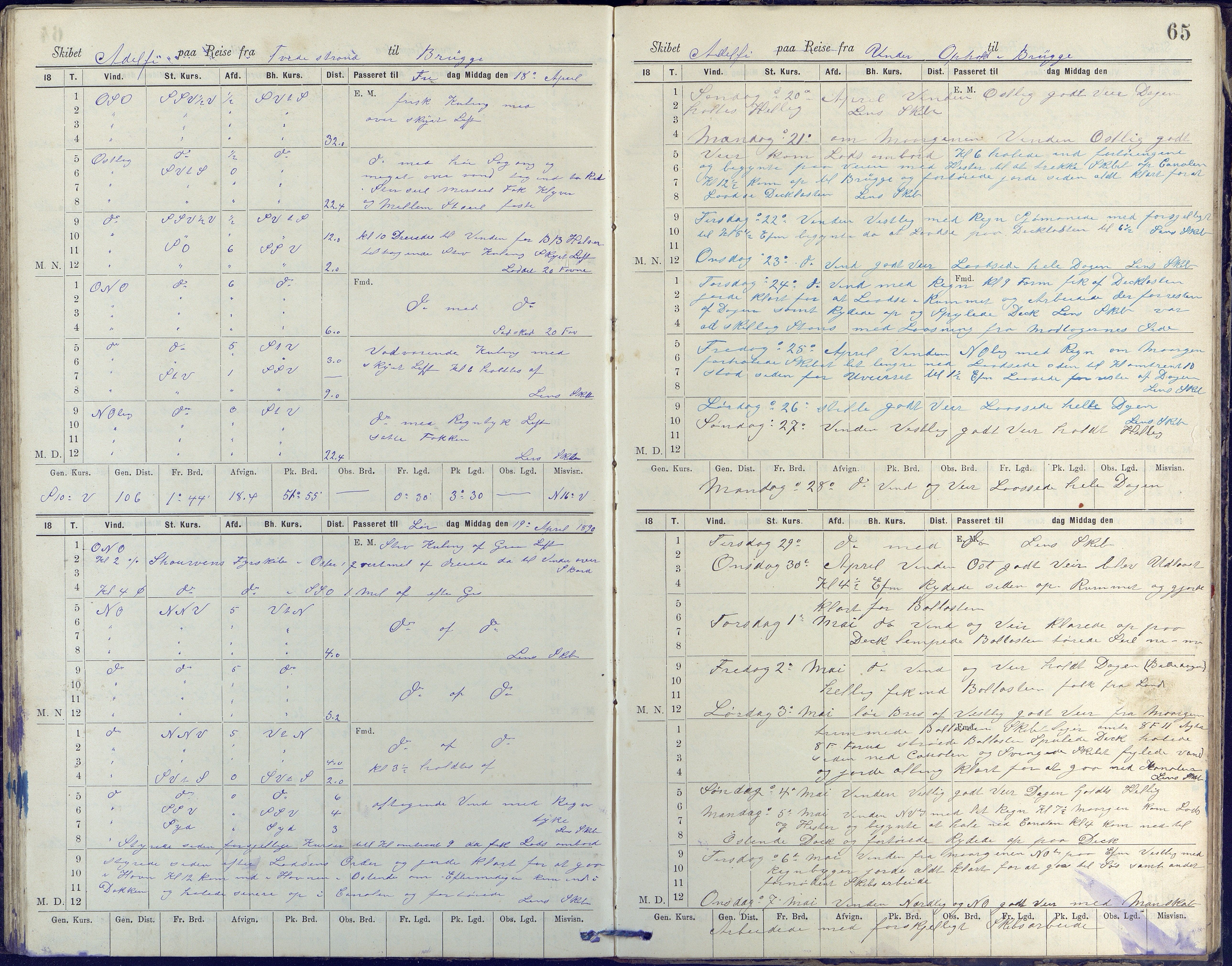 Fartøysarkivet, AAKS/PA-1934/F/L0002/0020: Flere fartøy (se mappenivå) / Adolphi (skonnert), 1888-1891, p. 65