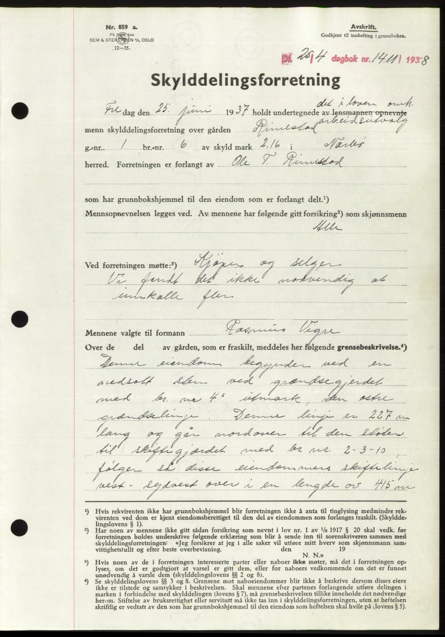 Jæren sorenskriveri, SAST/A-100310/03/G/Gba/L0070: Mortgage book, 1938-1938, Diary no: : 1411/1938