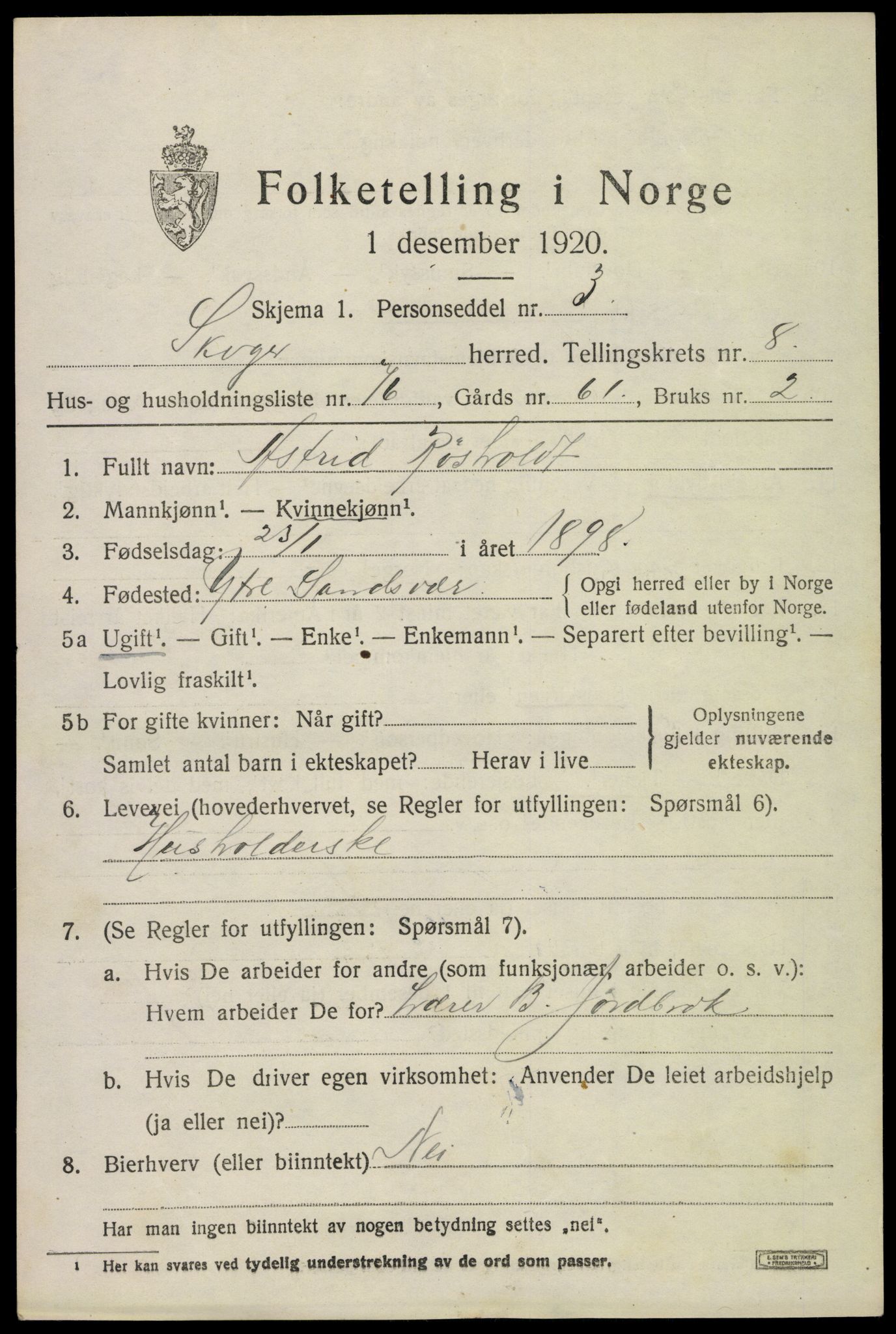 SAKO, 1920 census for Skoger, 1920, p. 16325