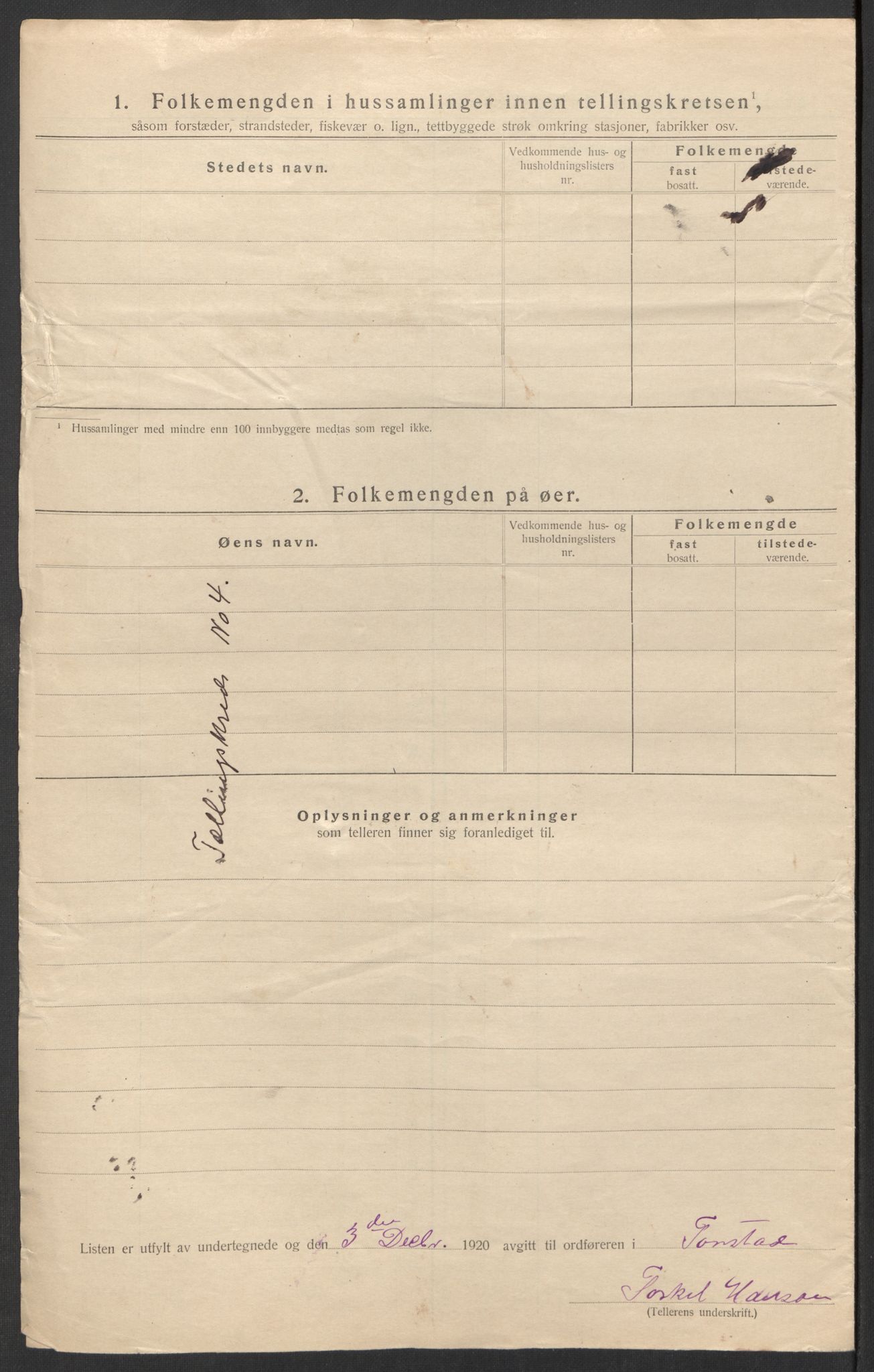 SAK, 1920 census for Tonstad, 1920, p. 22