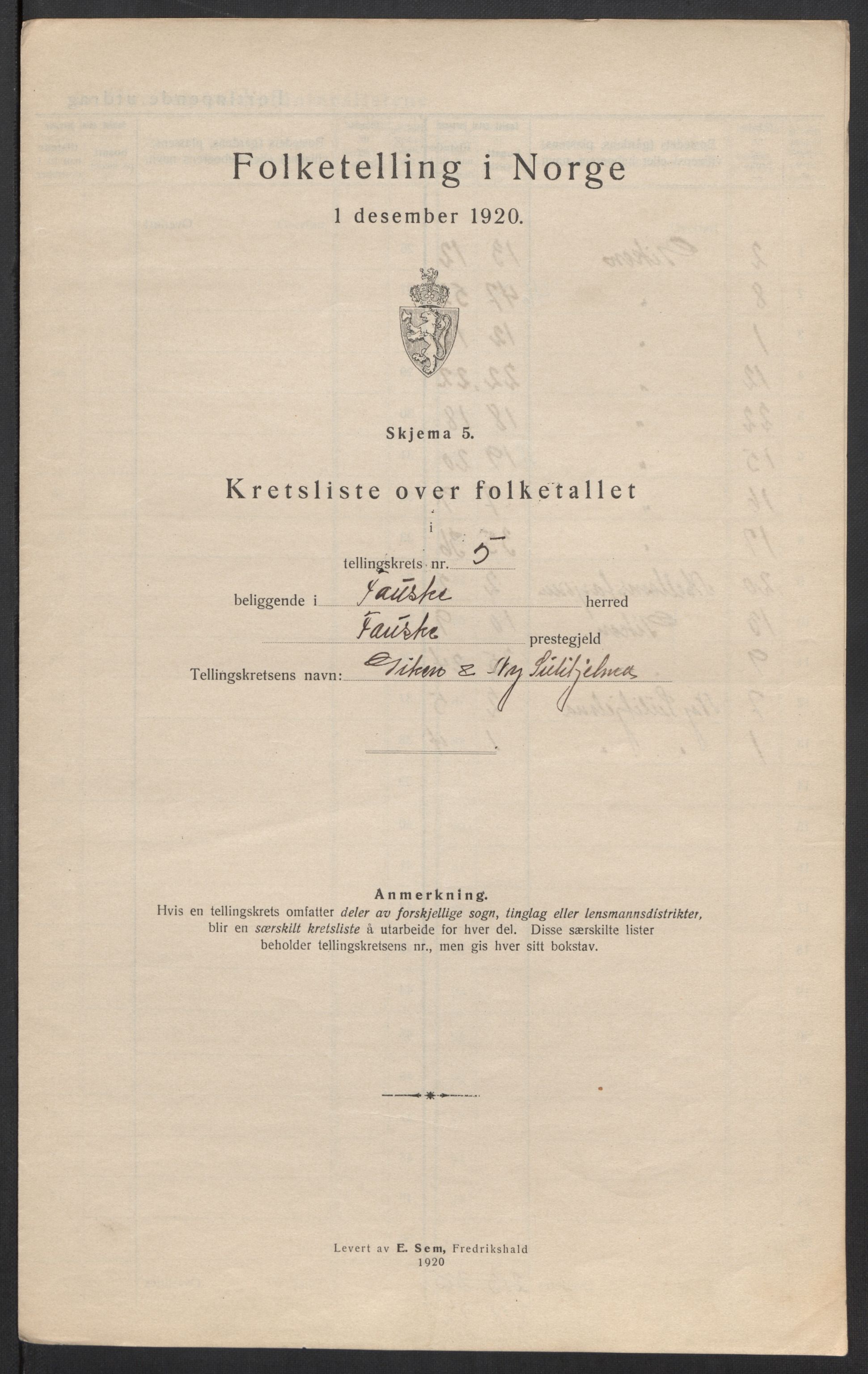 SAT, 1920 census for Fauske, 1920, p. 18