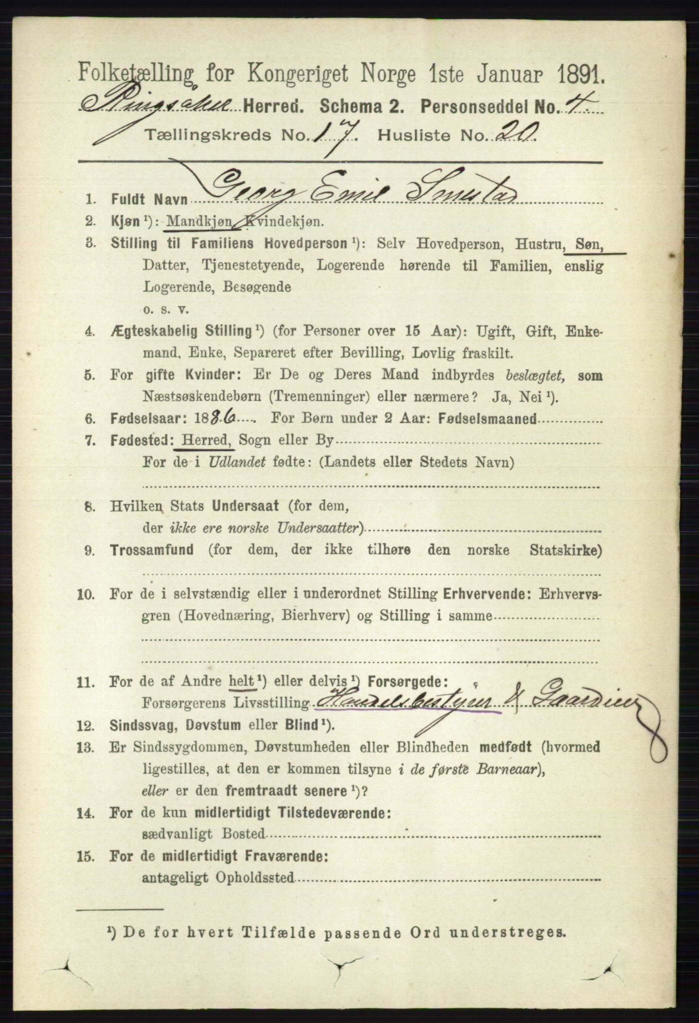 RA, 1891 census for 0412 Ringsaker, 1891, p. 9882