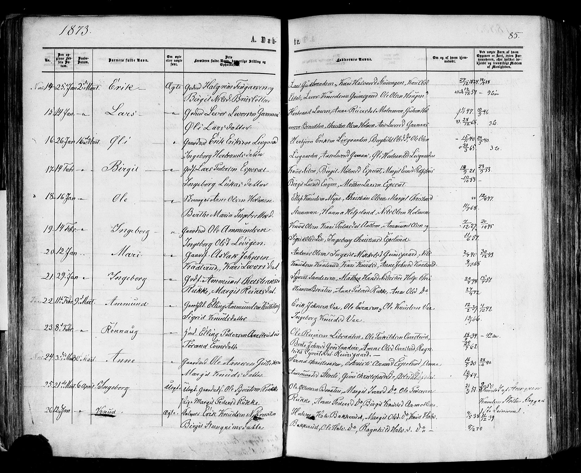 Nes kirkebøker, AV/SAKO-A-236/F/Fa/L0010: Parish register (official) no. 10, 1864-1880, p. 85