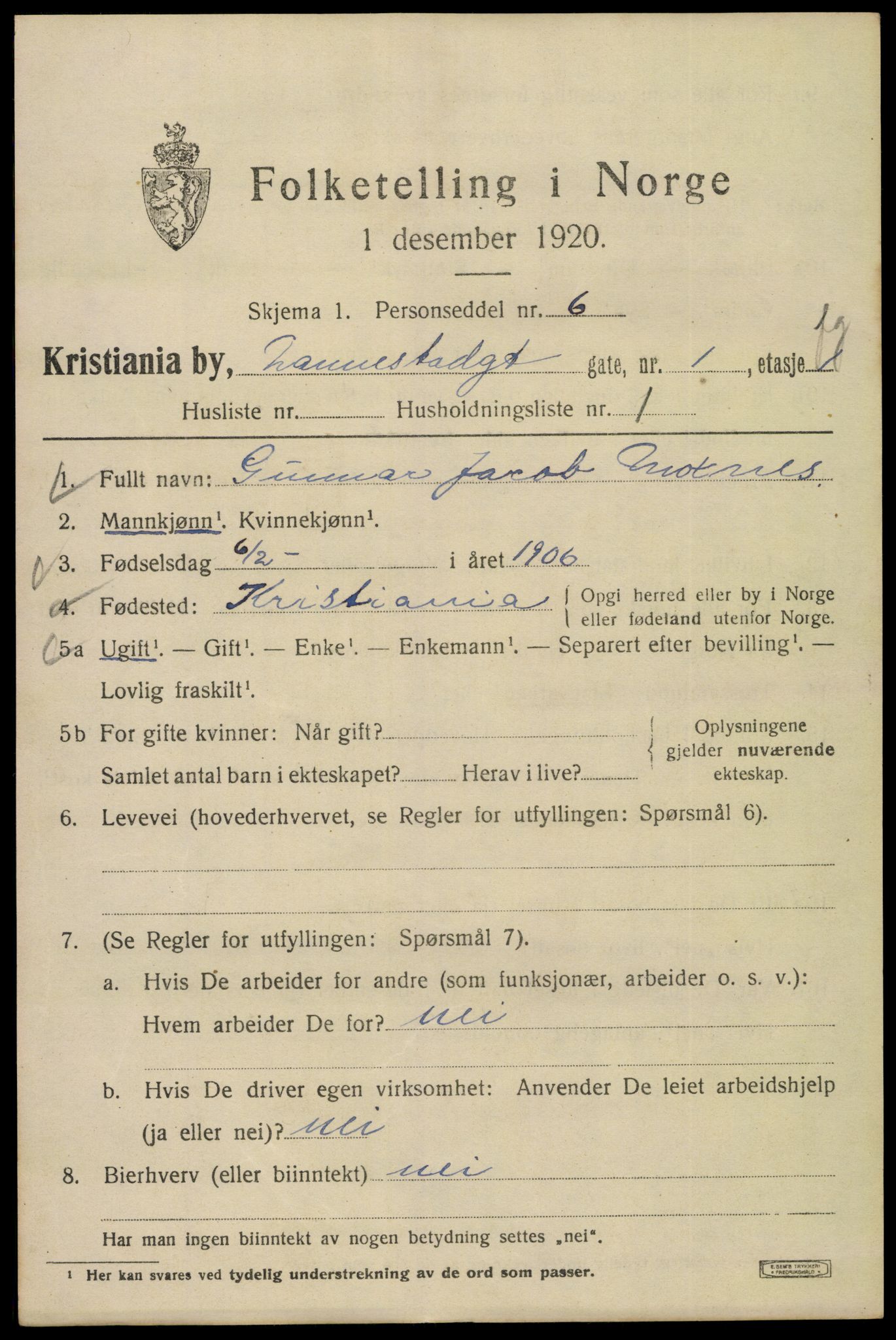 SAO, 1920 census for Kristiania, 1920, p. 409077