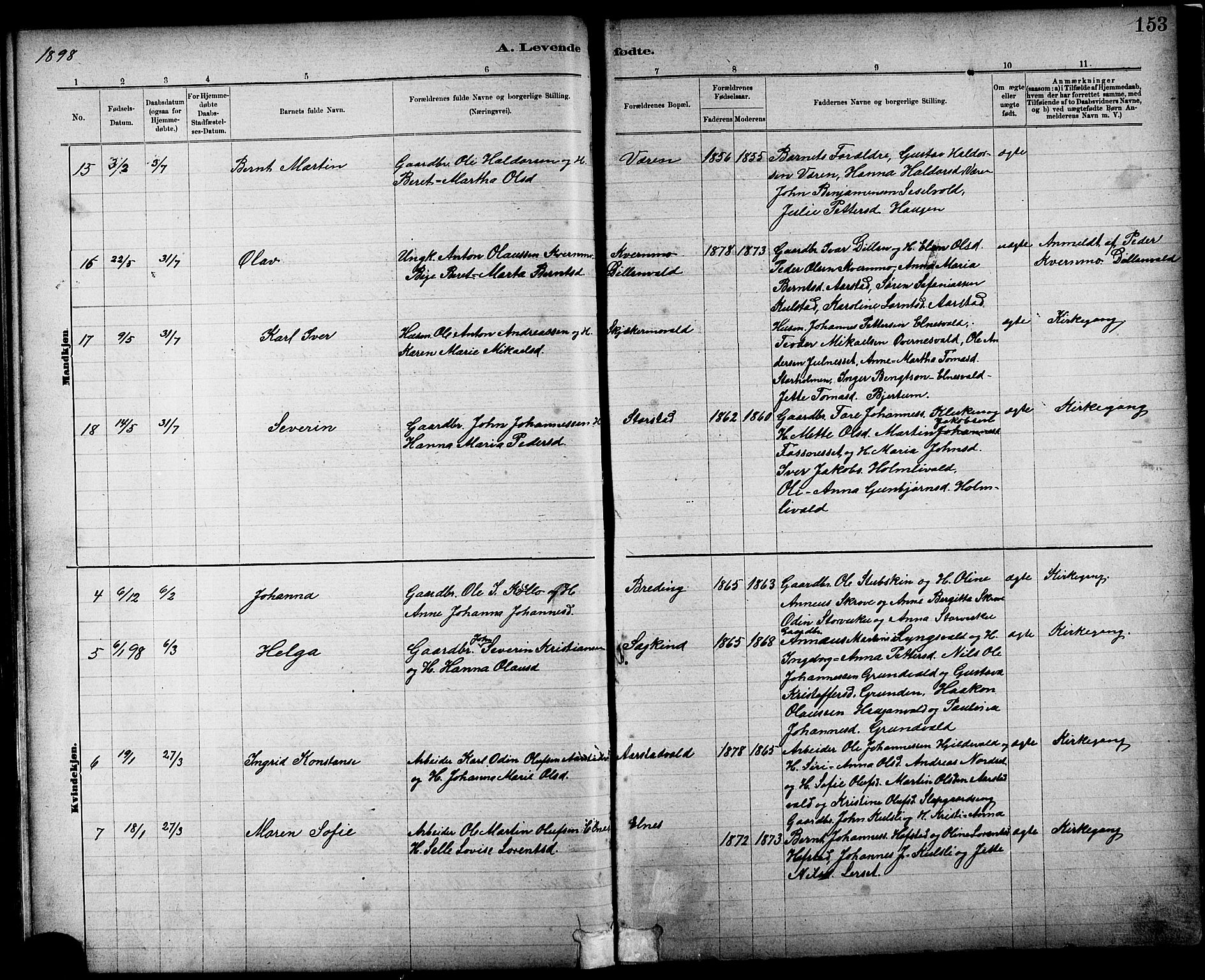 Ministerialprotokoller, klokkerbøker og fødselsregistre - Nord-Trøndelag, SAT/A-1458/724/L0267: Parish register (copy) no. 724C03, 1879-1898, p. 153