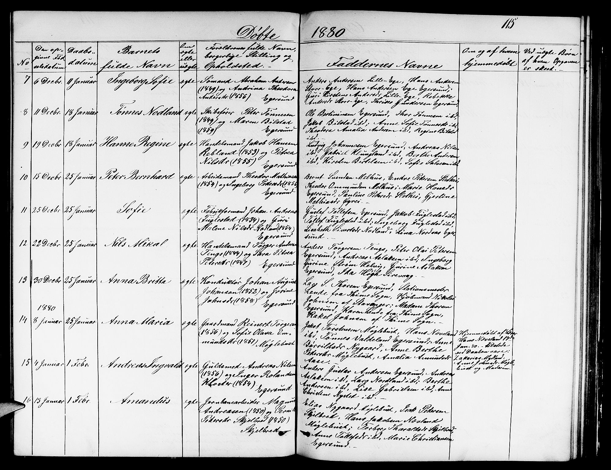 Eigersund sokneprestkontor, AV/SAST-A-101807/S09/L0005: Parish register (copy) no. B 5, 1872-1881, p. 115