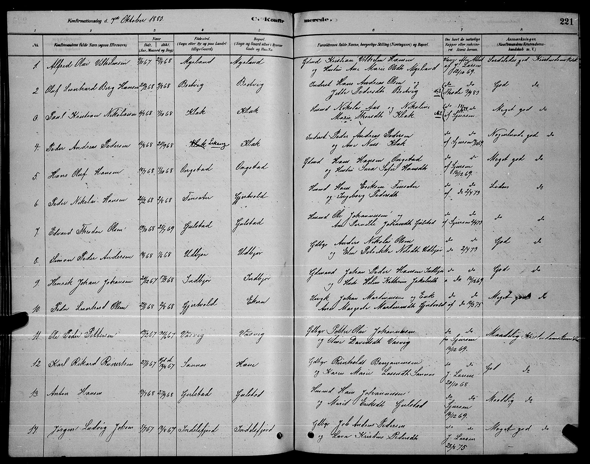 Ministerialprotokoller, klokkerbøker og fødselsregistre - Nordland, AV/SAT-A-1459/888/L1267: Parish register (copy) no. 888C05, 1878-1890, p. 221