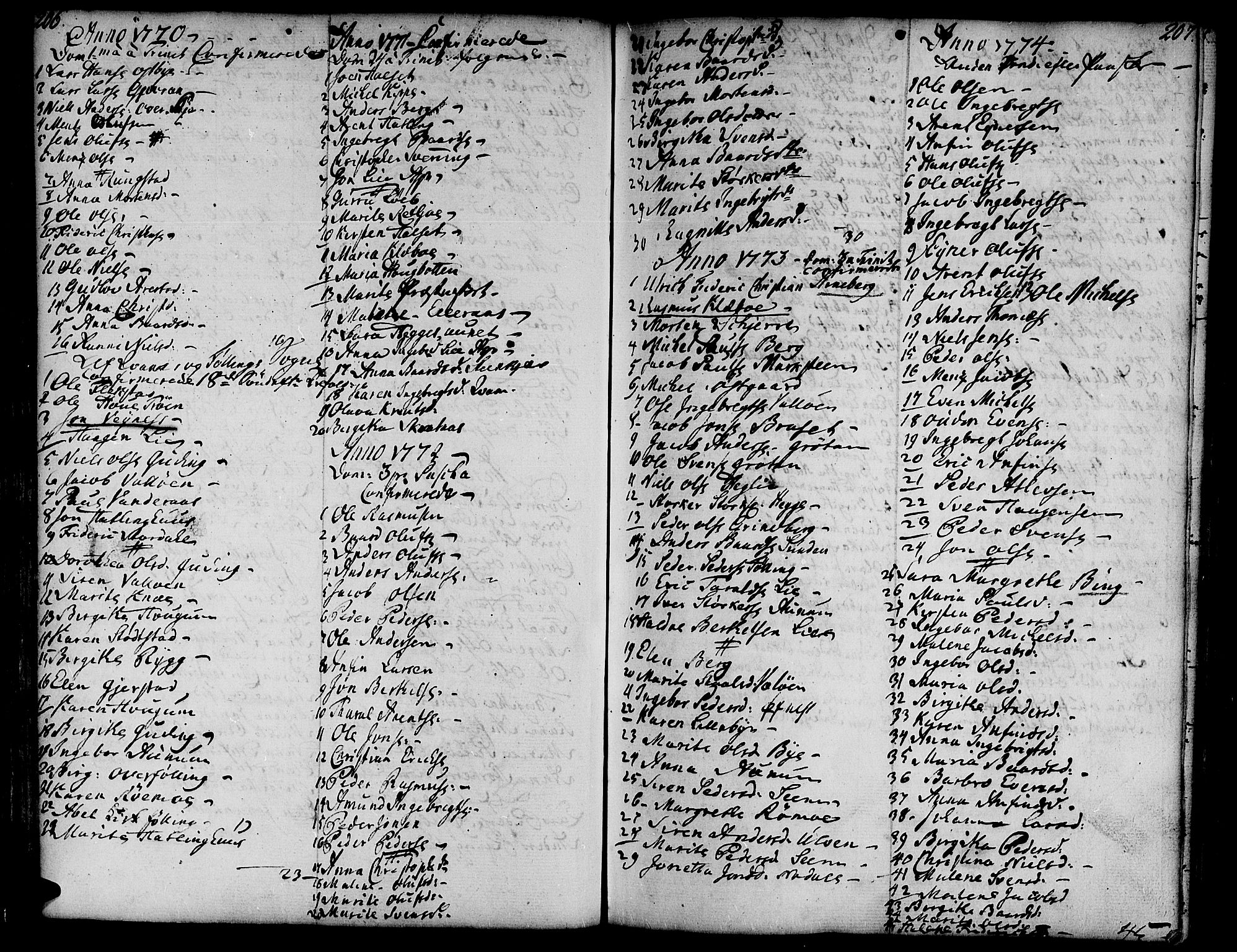 Ministerialprotokoller, klokkerbøker og fødselsregistre - Nord-Trøndelag, SAT/A-1458/746/L0440: Parish register (official) no. 746A02, 1760-1815, p. 206-207