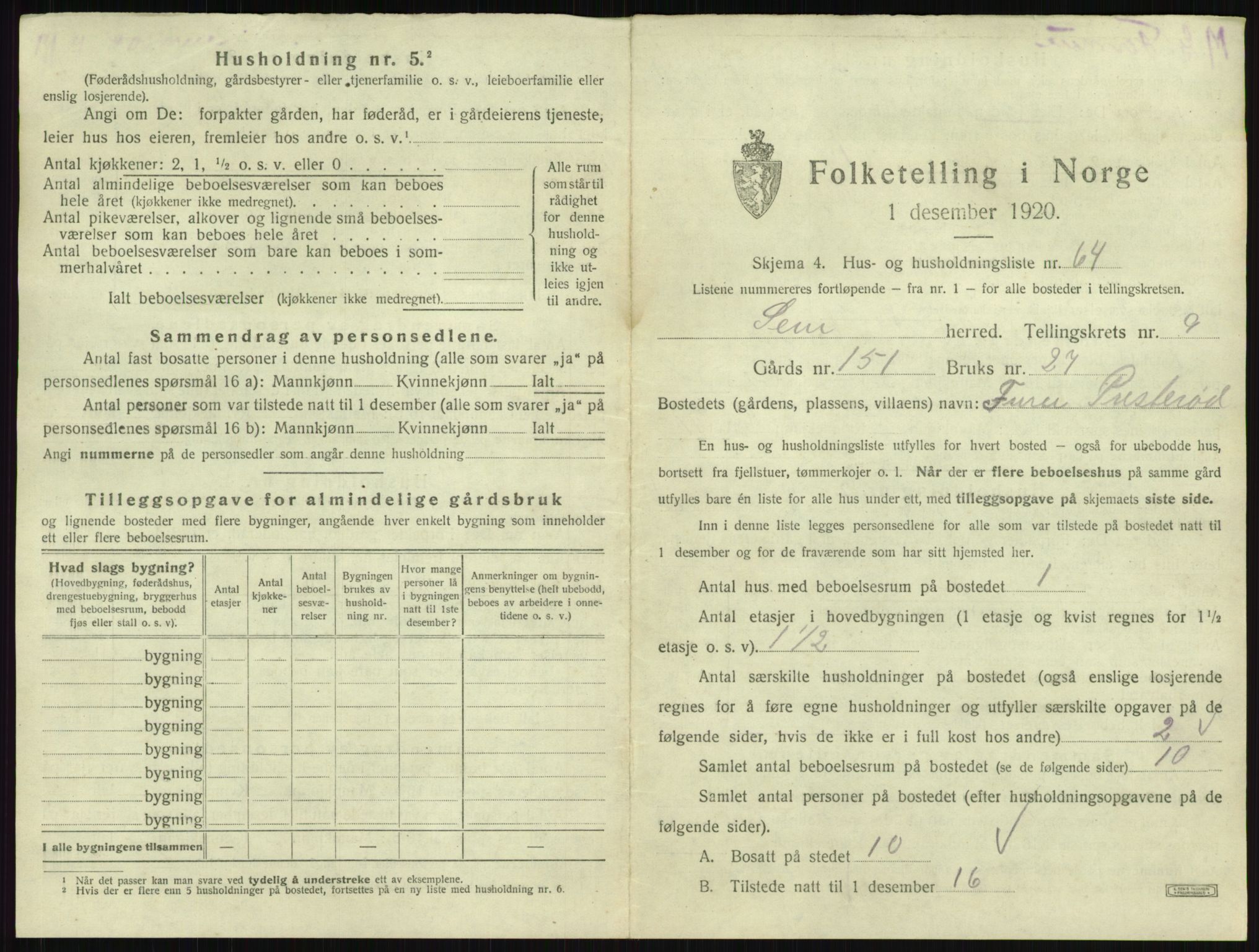 SAKO, 1920 census for Sem, 1920, p. 2082