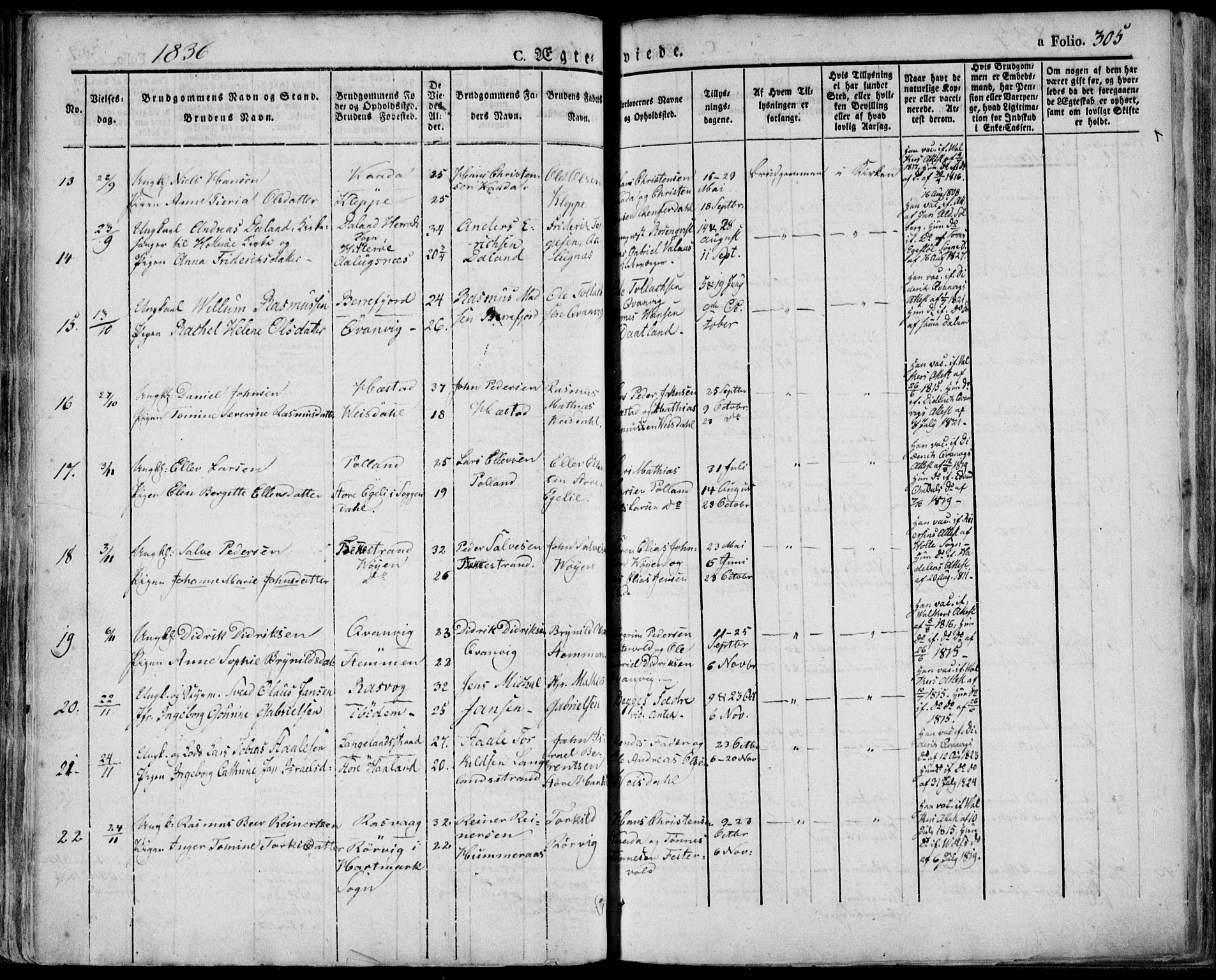 Flekkefjord sokneprestkontor, AV/SAK-1111-0012/F/Fa/Fac/L0003: Parish register (official) no. A 3, 1826-1841, p. 305