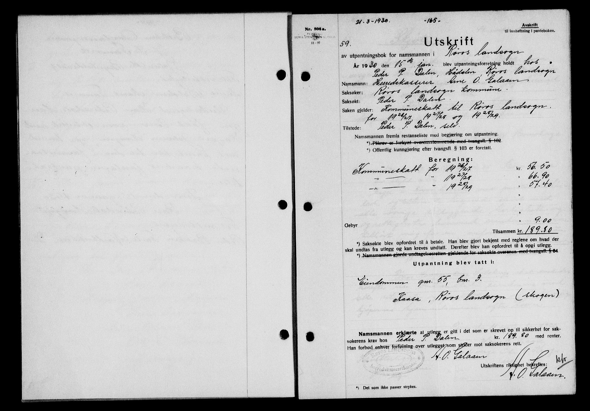 Gauldal sorenskriveri, SAT/A-0014/1/2/2C/L0039: Mortgage book no. 40, 1930-1930, Deed date: 21.03.1930