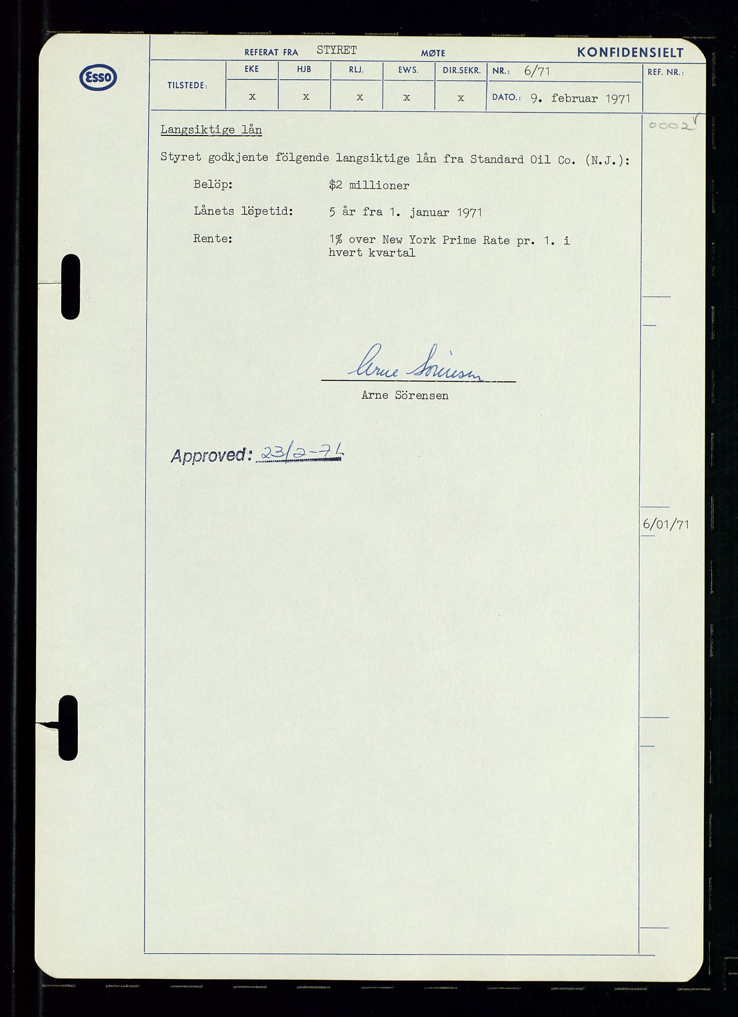 Pa 0982 - Esso Norge A/S, AV/SAST-A-100448/A/Aa/L0003/0002: Den administrerende direksjon Board minutes (styrereferater) og Bedriftforsamlingsprotokoll / Den administrerende direksjon Board minutes (styrereferater), 1970-1974, p. 161