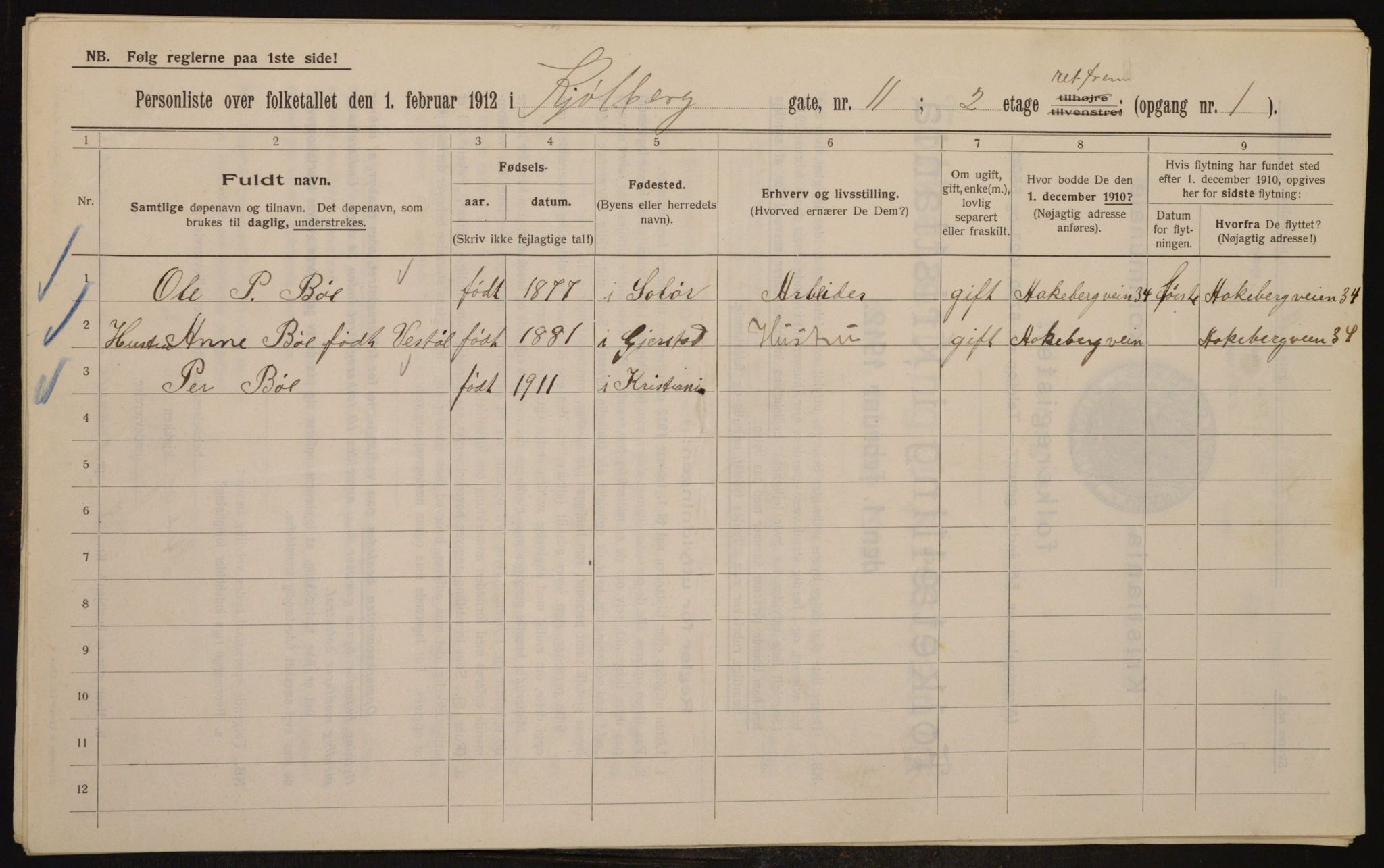 OBA, Municipal Census 1912 for Kristiania, 1912, p. 51768