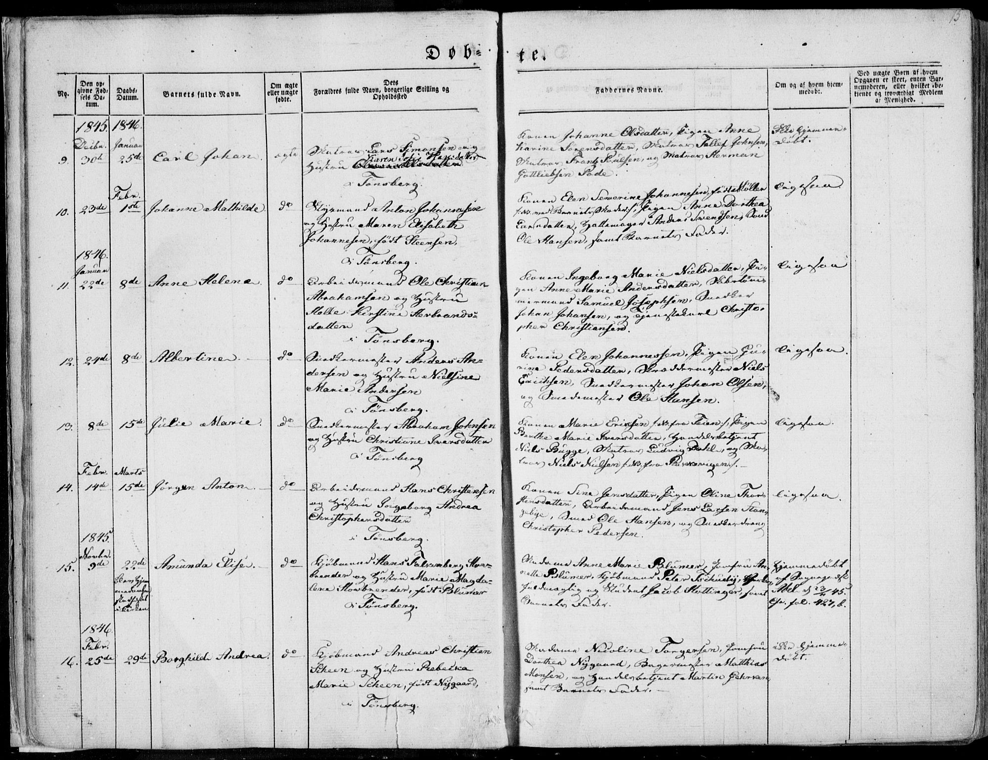 Tønsberg kirkebøker, AV/SAKO-A-330/F/Fa/L0007: Parish register (official) no. I 7, 1845-1854, p. 15