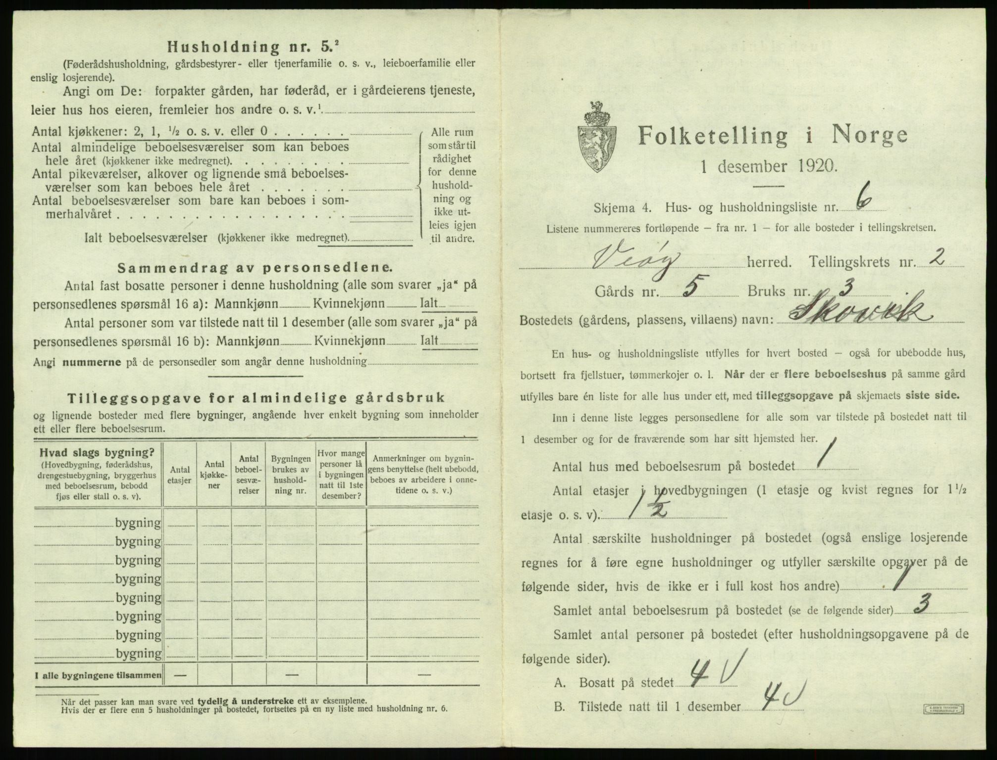 SAT, 1920 census for Veøy, 1920, p. 139