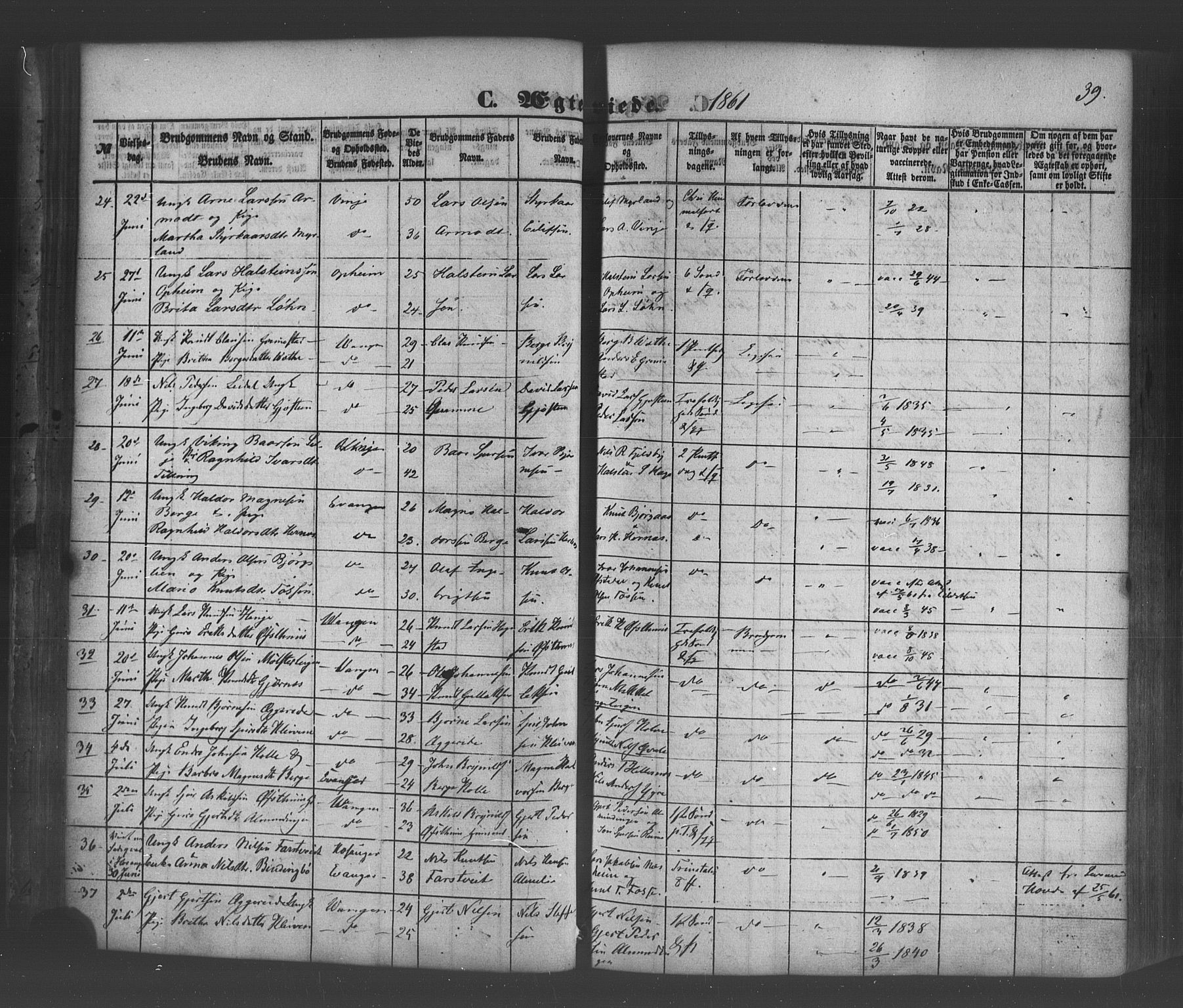 Voss sokneprestembete, AV/SAB-A-79001/H/Haa: Parish register (official) no. A 19, 1851-1886, p. 39