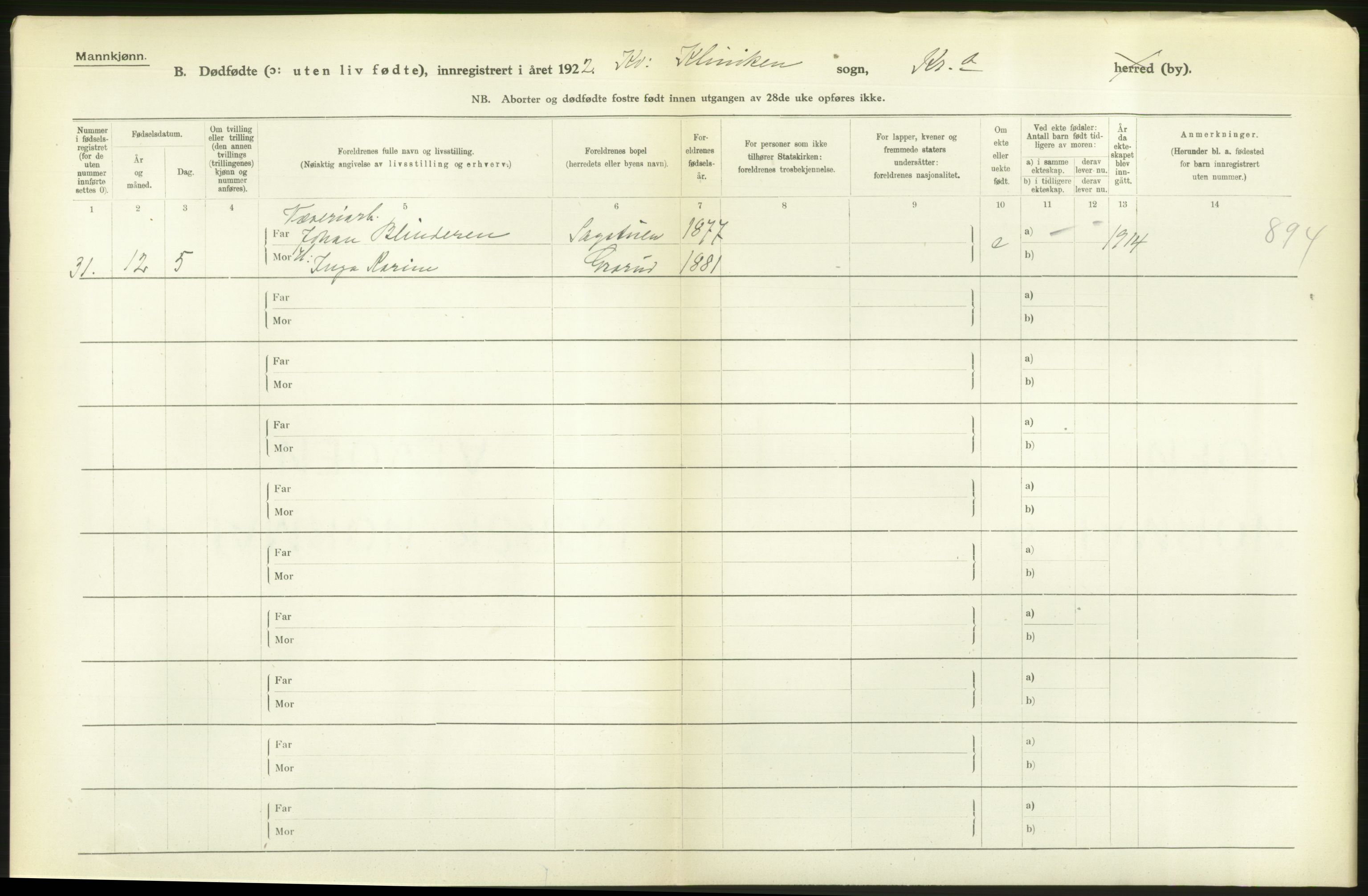 Statistisk sentralbyrå, Sosiodemografiske emner, Befolkning, AV/RA-S-2228/D/Df/Dfc/Dfcb/L0010: Kristiania: Døde, dødfødte, 1922, p. 40