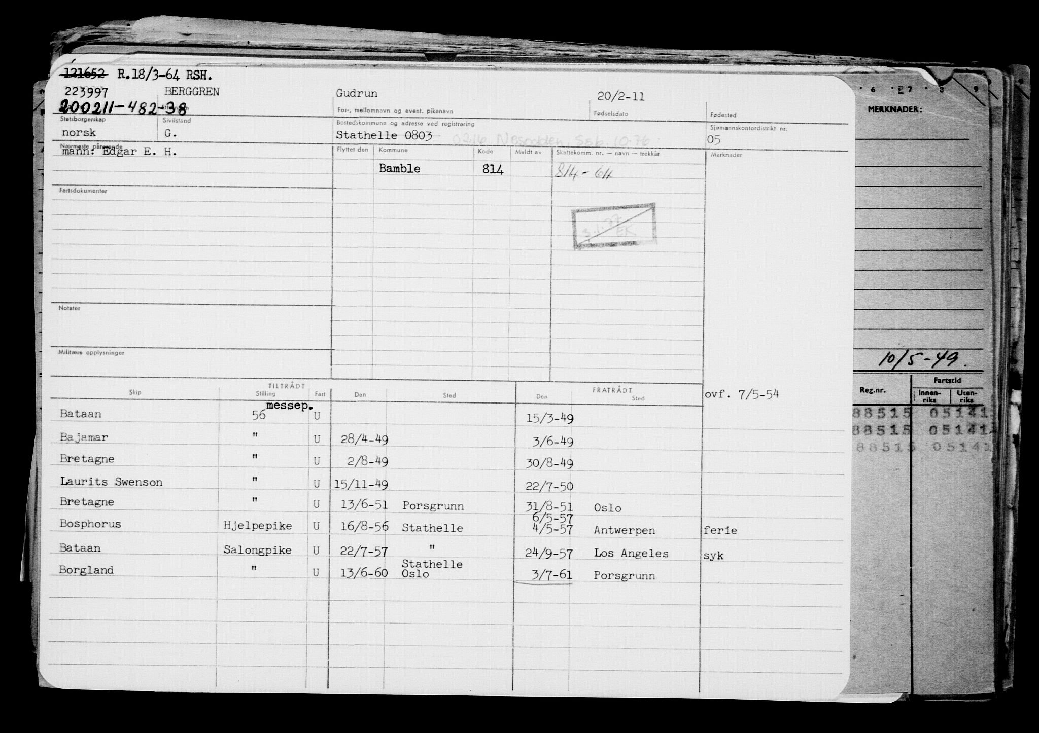 Direktoratet for sjømenn, AV/RA-S-3545/G/Gb/L0094: Hovedkort, 1911, p. 290