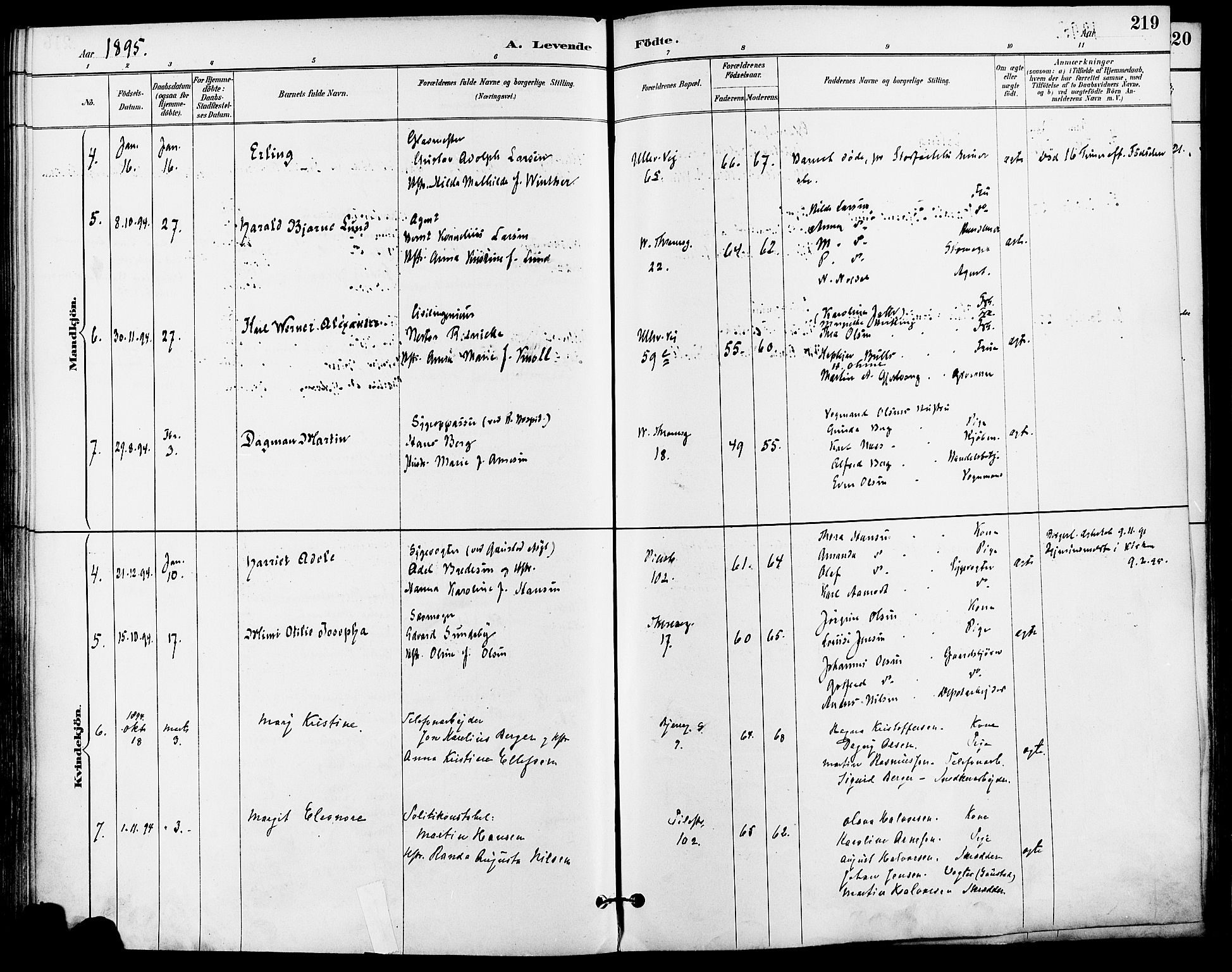 Gamle Aker prestekontor Kirkebøker, AV/SAO-A-10617a/F/L0008: Parish register (official) no. 8, 1887-1896, p. 219