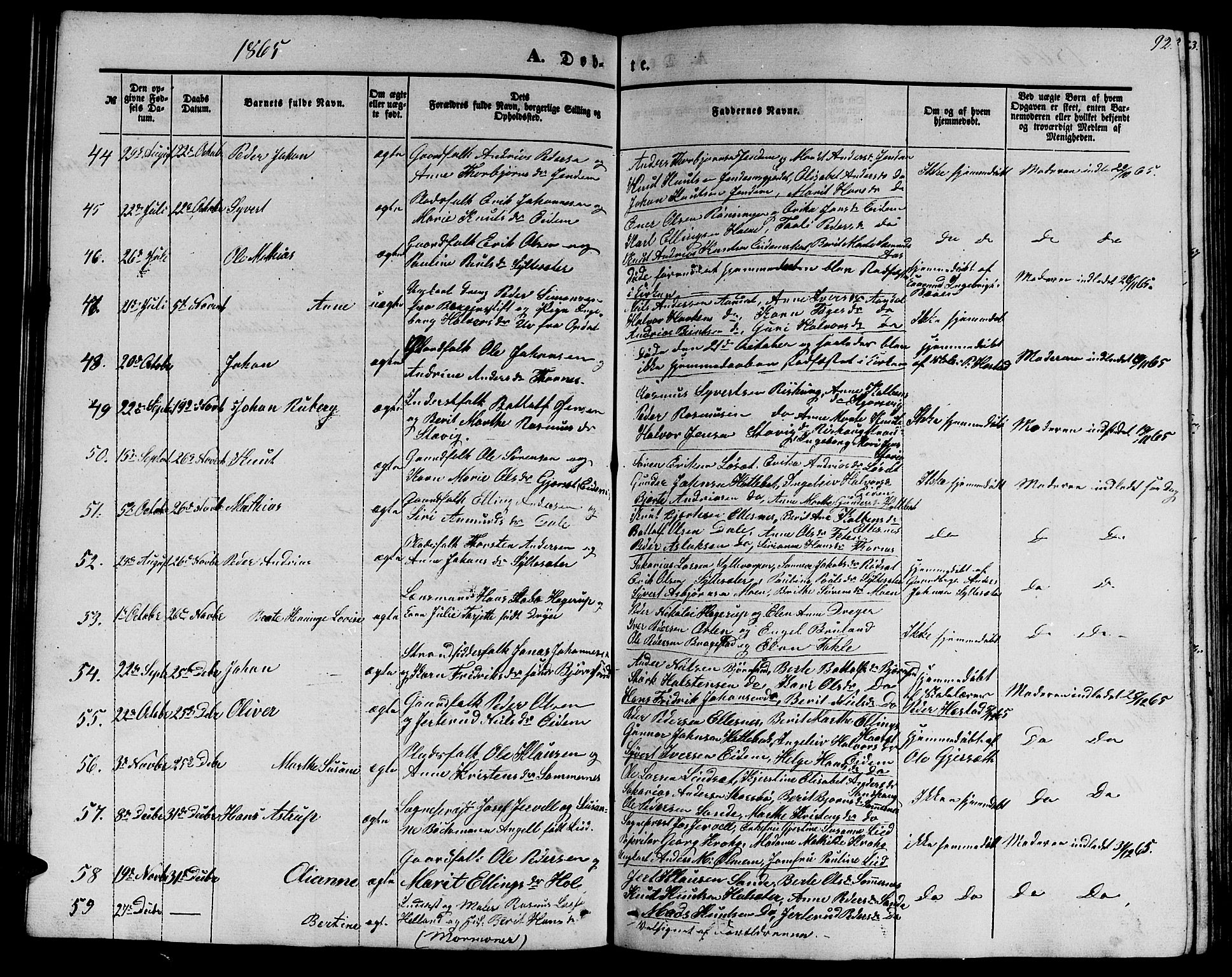 Ministerialprotokoller, klokkerbøker og fødselsregistre - Møre og Romsdal, AV/SAT-A-1454/565/L0753: Parish register (copy) no. 565C02, 1845-1870, p. 92