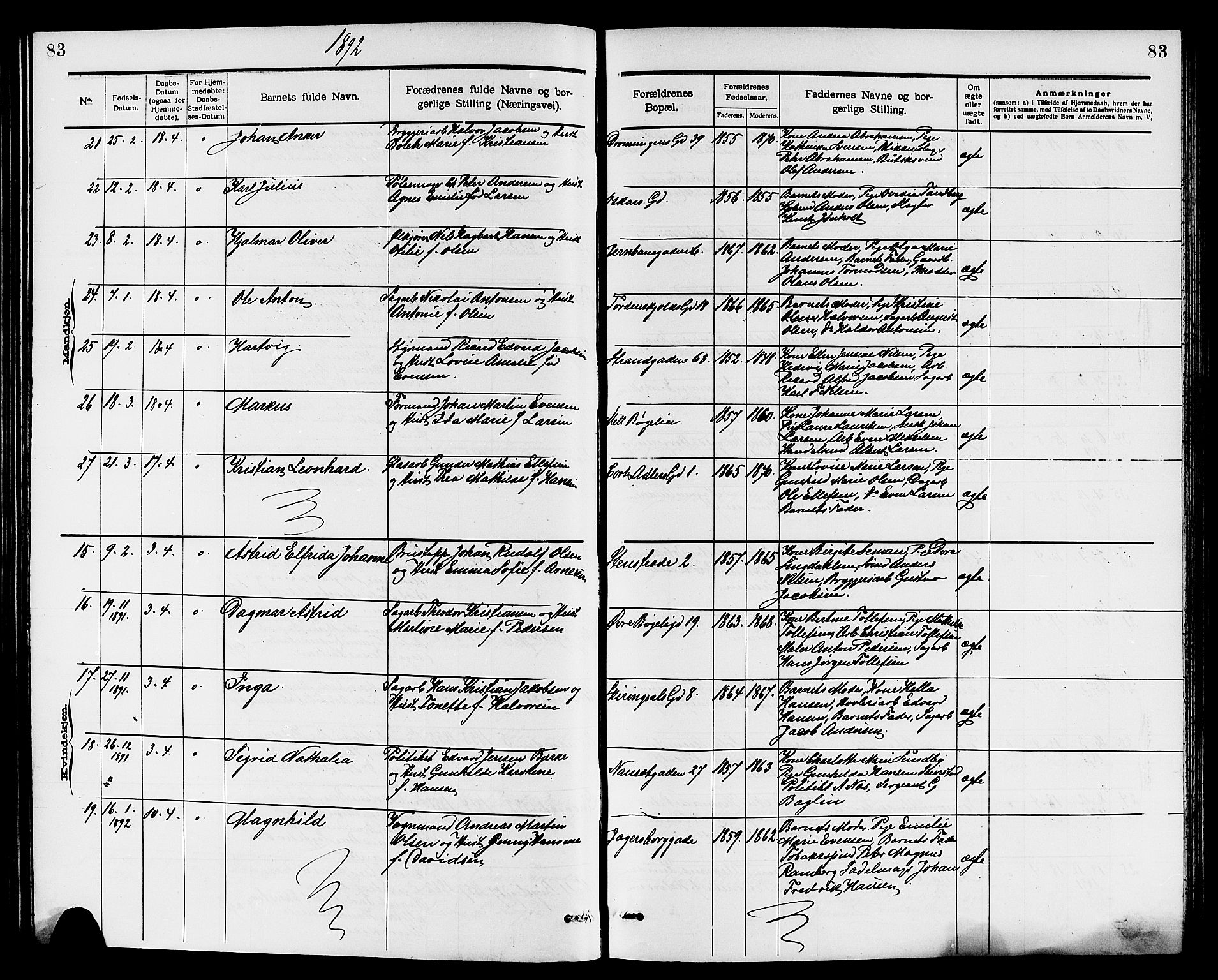 Larvik kirkebøker, AV/SAKO-A-352/G/Ga/L0005: Parish register (copy) no. I 5, 1888-1909, p. 83