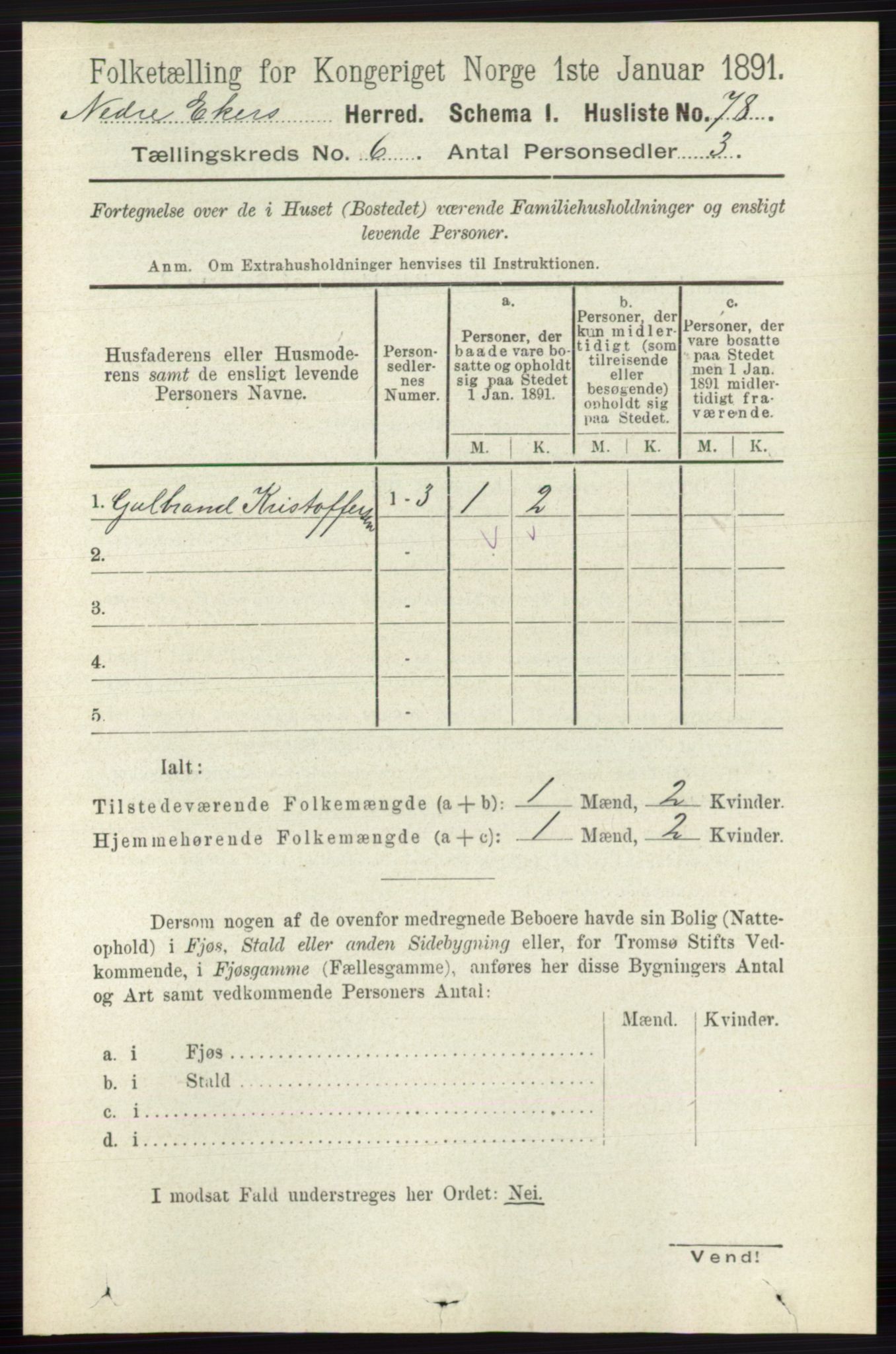 RA, 1891 census for 0625 Nedre Eiker, 1891, p. 2882