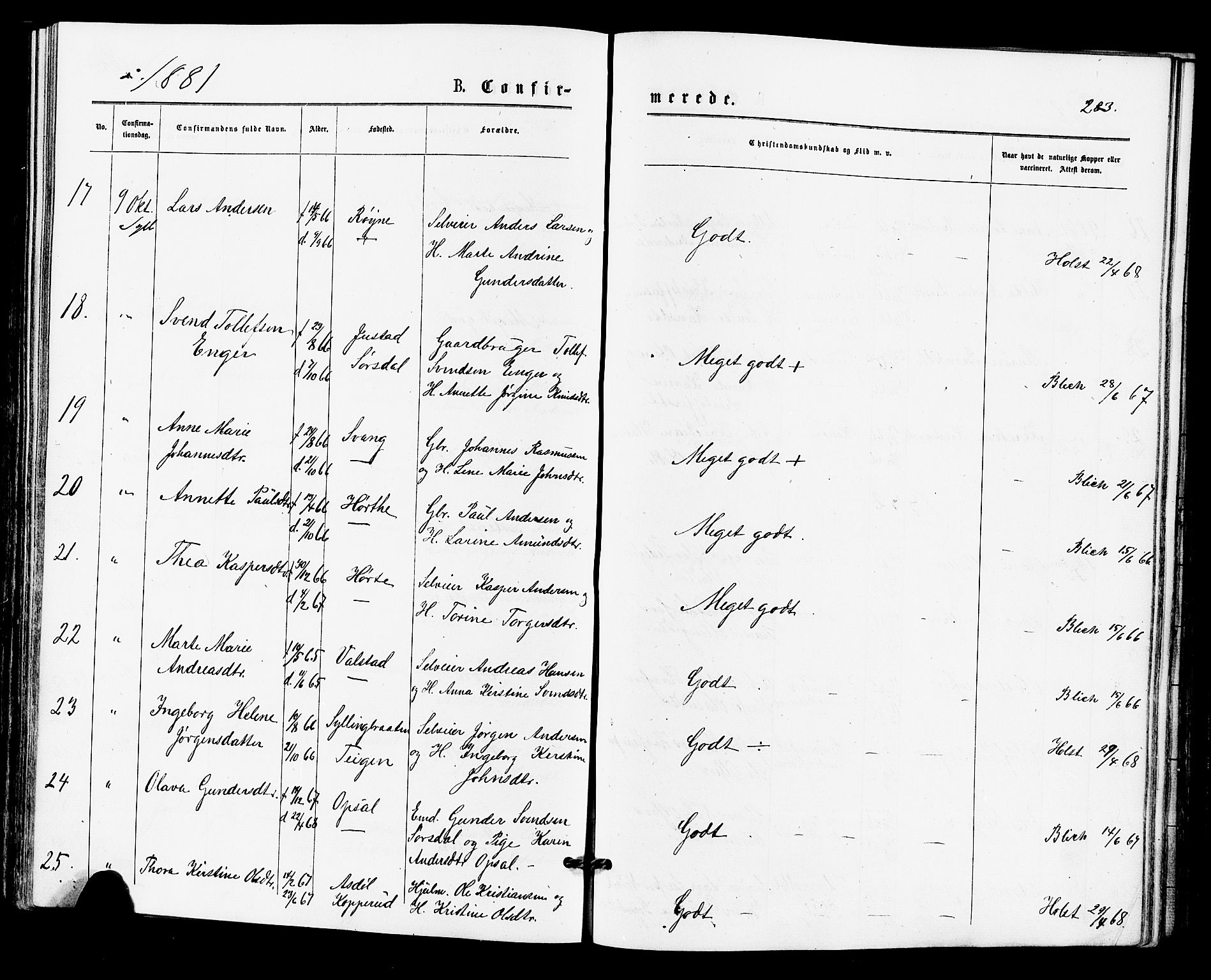 Lier kirkebøker, SAKO/A-230/F/Fa/L0014: Parish register (official) no. I 14, 1875-1882, p. 283