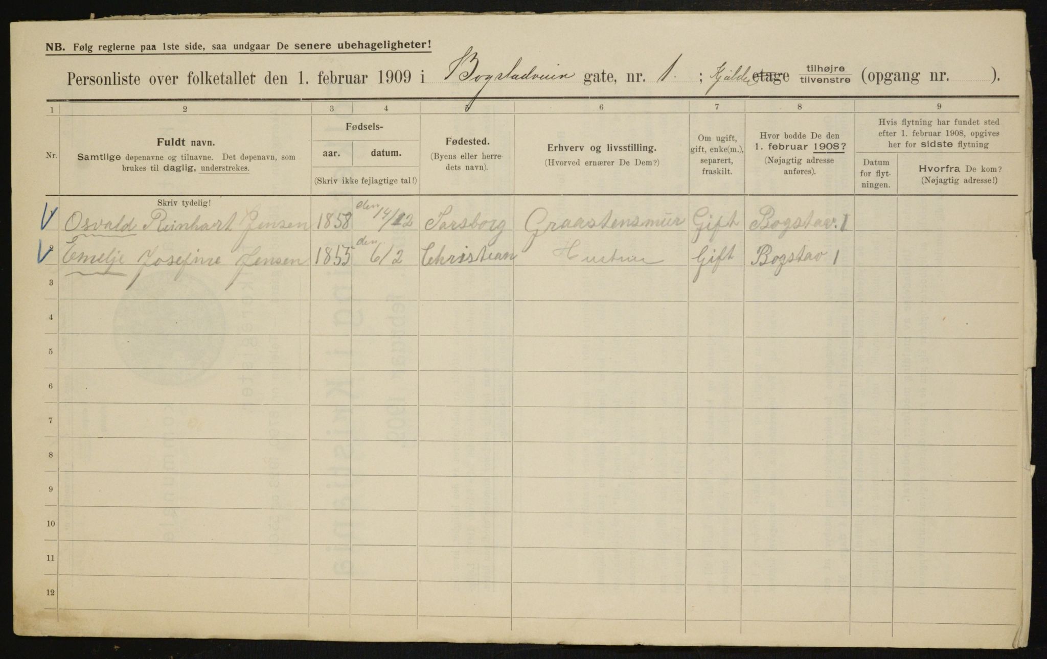 OBA, Municipal Census 1909 for Kristiania, 1909, p. 6337