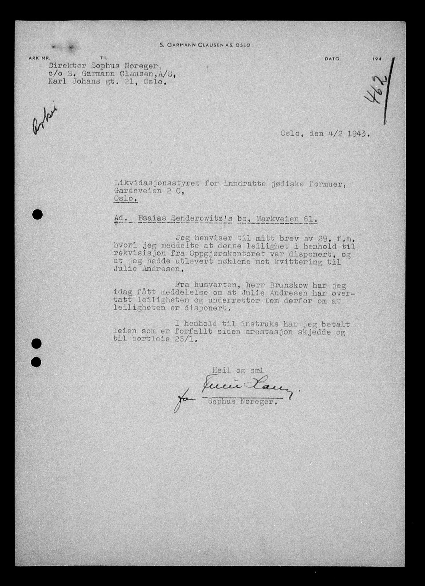 Justisdepartementet, Tilbakeføringskontoret for inndratte formuer, AV/RA-S-1564/H/Hc/Hcc/L0981: --, 1945-1947, p. 326