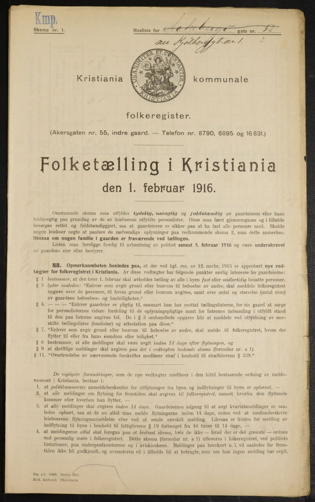 OBA, Municipal Census 1916 for Kristiania, 1916, p. 52613