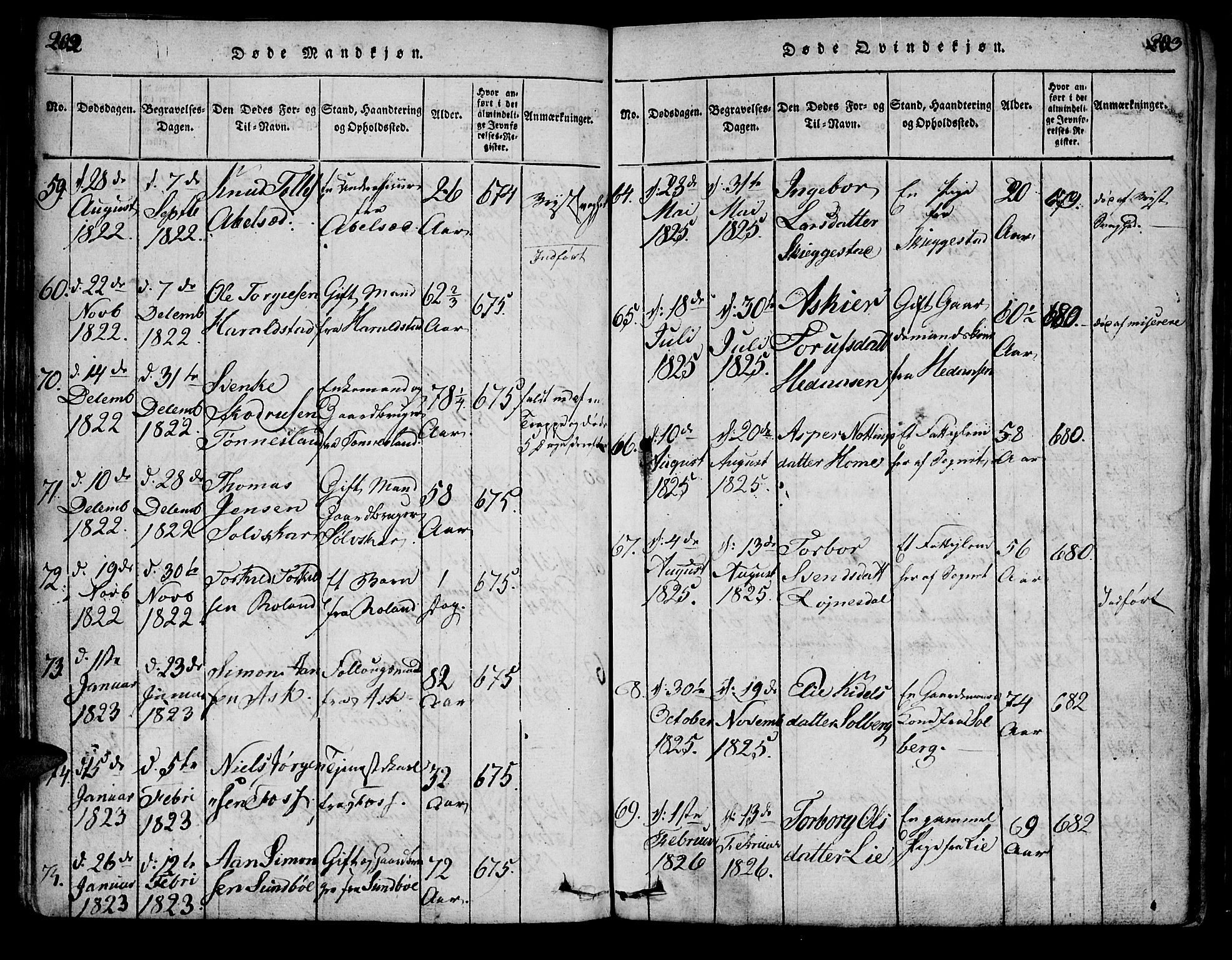 Bjelland sokneprestkontor, SAK/1111-0005/F/Fa/Faa/L0002: Parish register (official) no. A 2, 1816-1866, p. 202-203
