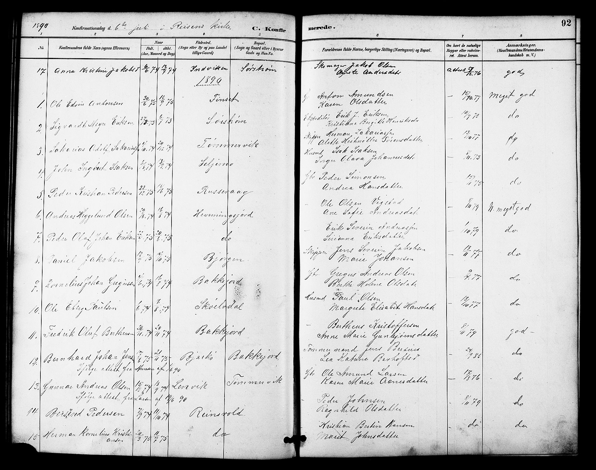 Tranøy sokneprestkontor, SATØ/S-1313/I/Ia/Iab/L0022klokker: Parish register (copy) no. 22, 1887-1912, p. 92