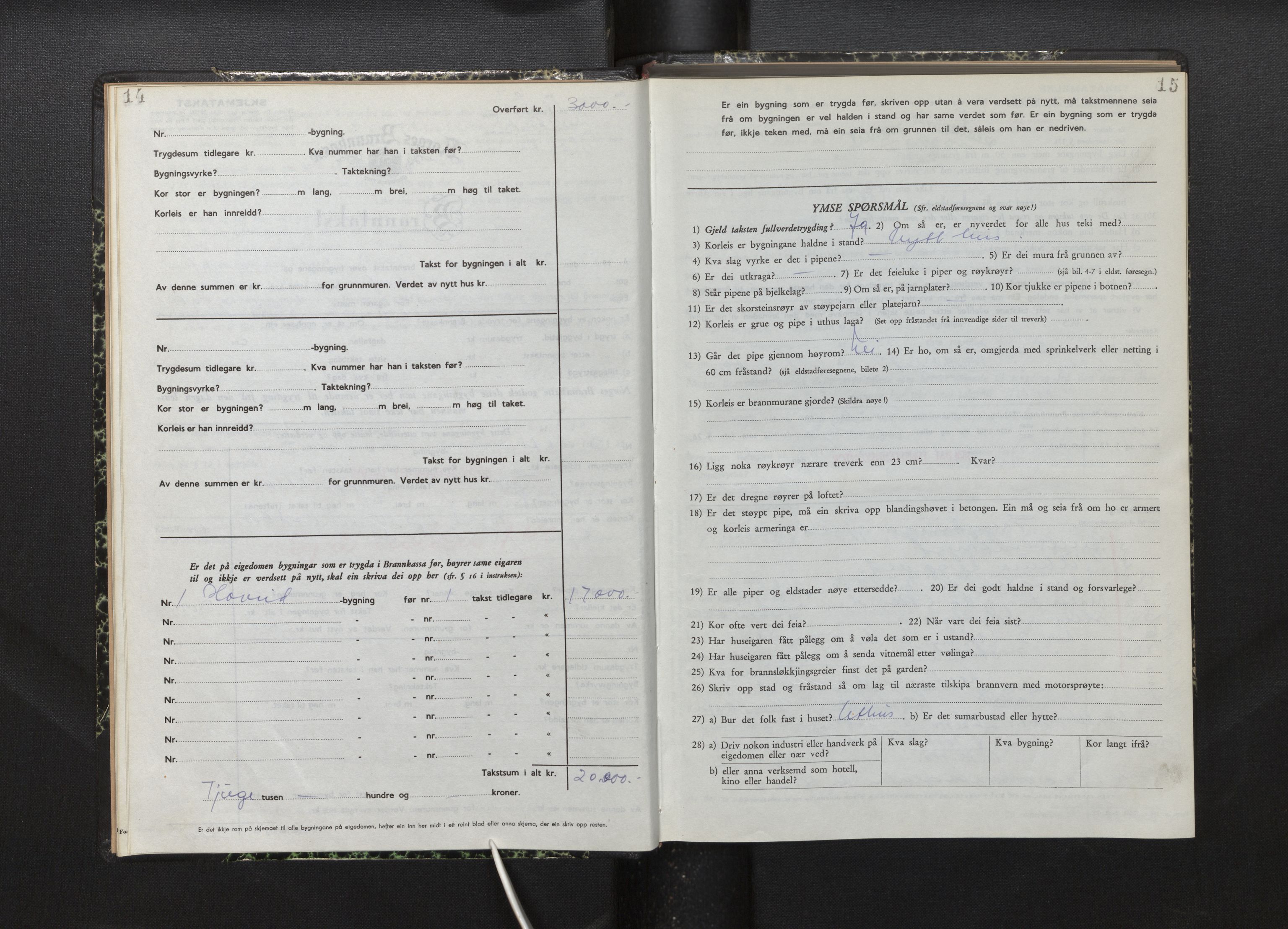 Lensmannen i Røldal, AV/SAB-A-34501/0012/L0005: Branntakstprotokoll, skjematakst, 1951-1963, p. 14-15