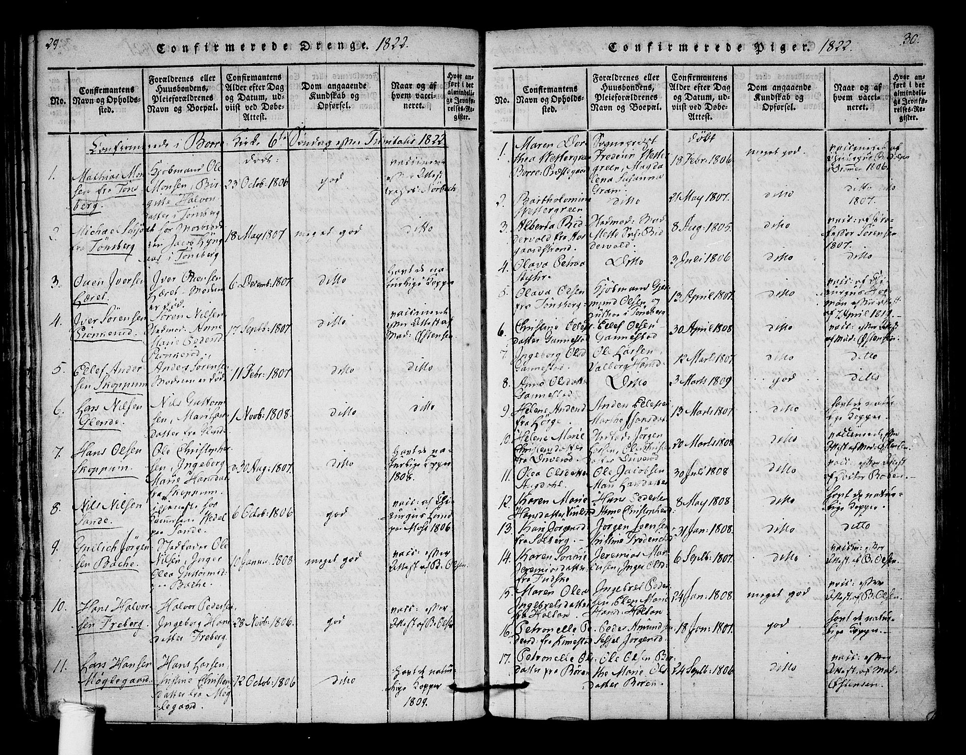 Borre kirkebøker, SAKO/A-338/F/Fa/L0004: Parish register (official) no. I 4, 1815-1845, p. 29-30