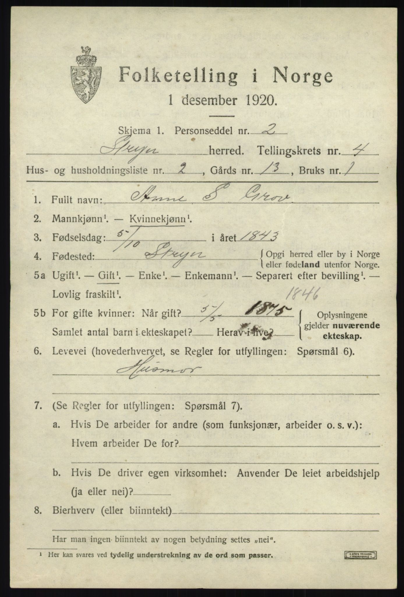 SAB, 1920 census for Stryn, 1920, p. 1692