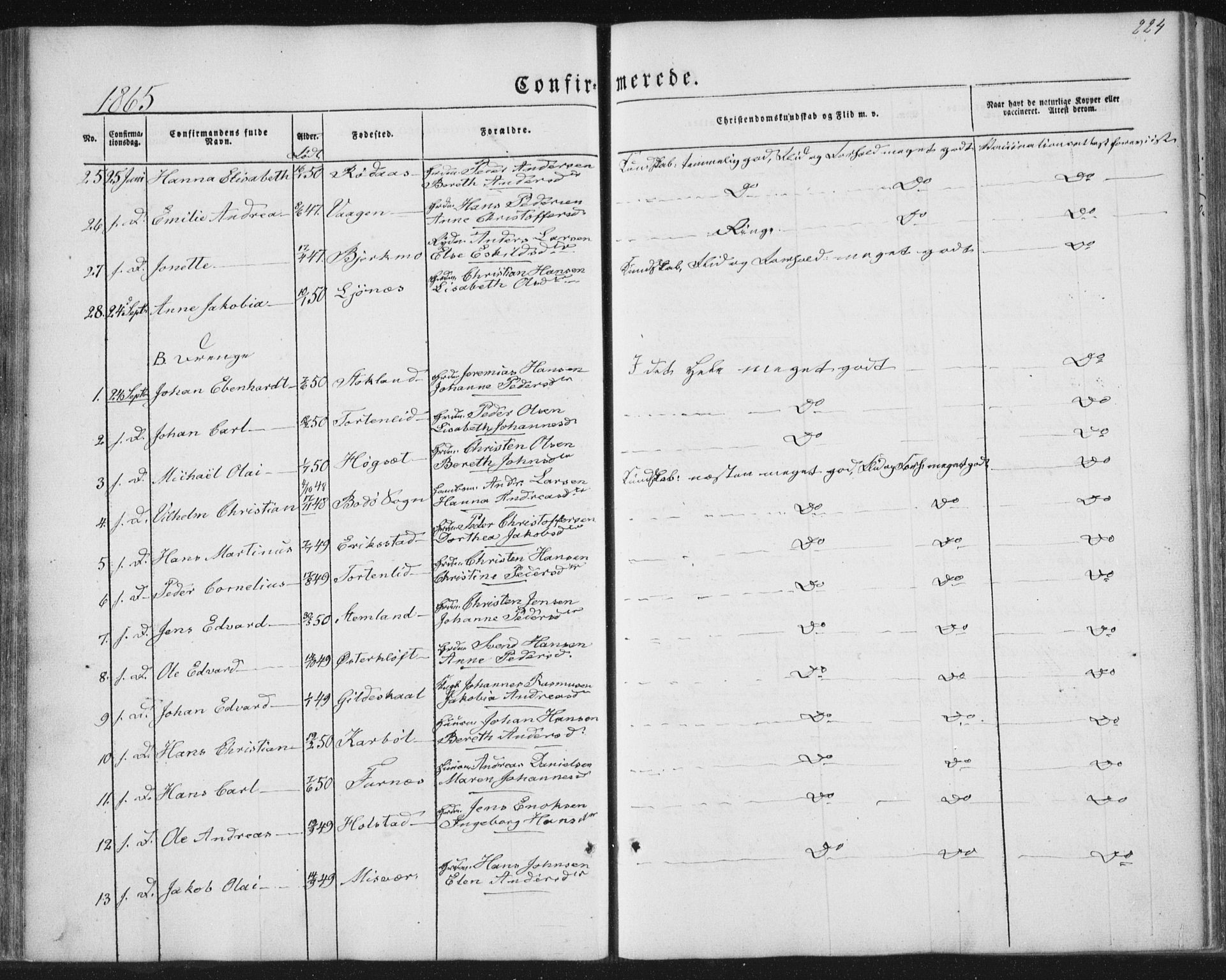 Ministerialprotokoller, klokkerbøker og fødselsregistre - Nordland, AV/SAT-A-1459/852/L0738: Parish register (official) no. 852A08, 1849-1865, p. 224