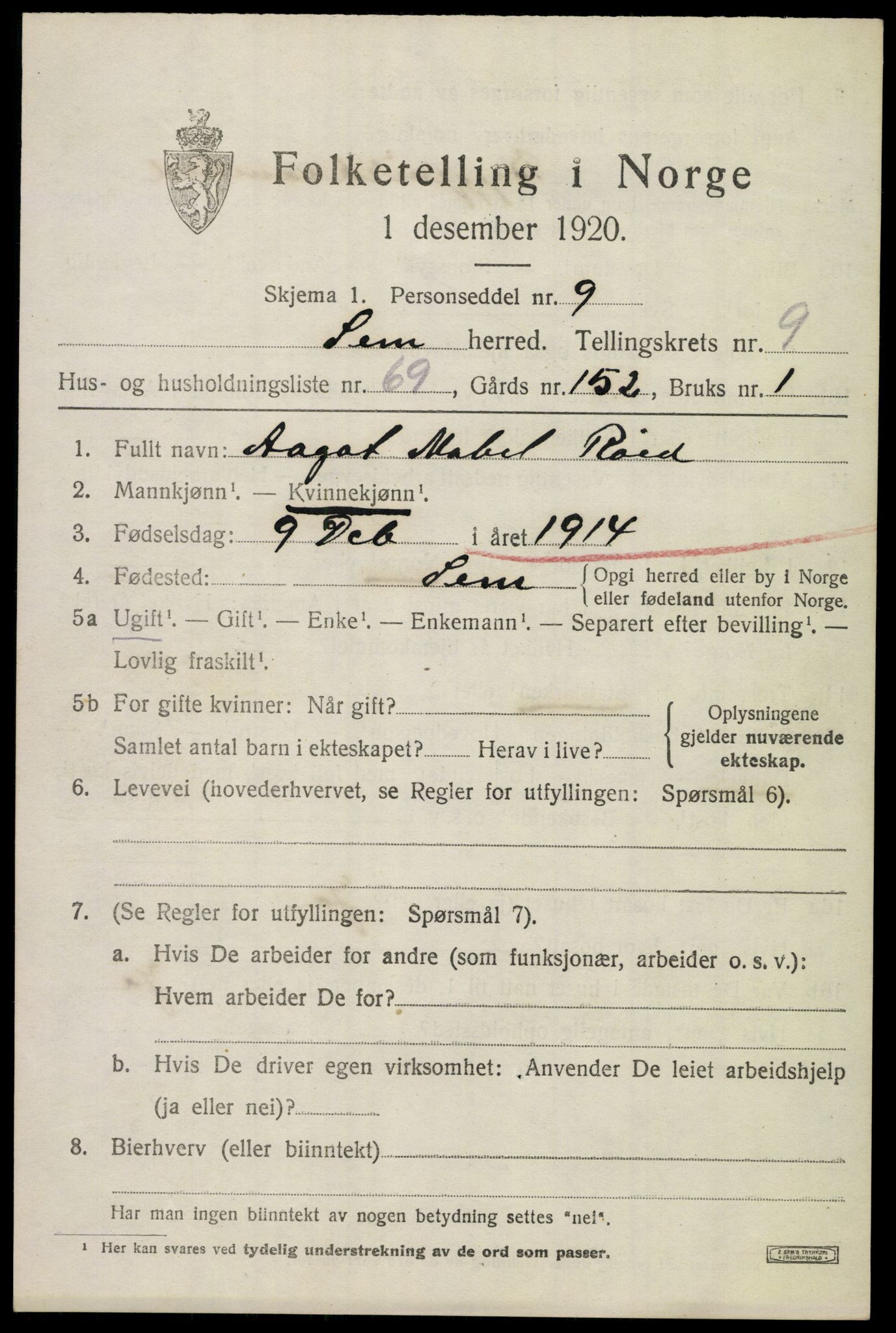 SAKO, 1920 census for Sem, 1920, p. 13377