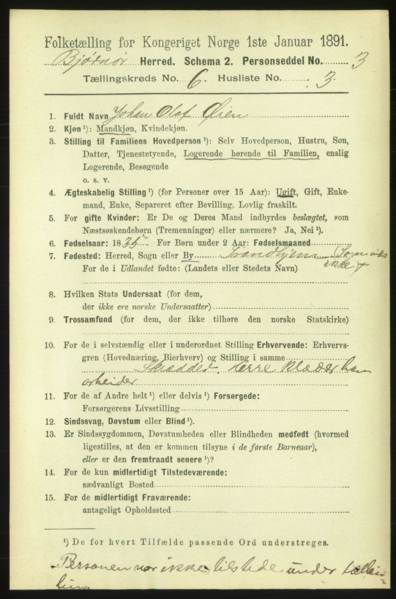 RA, 1891 census for 1632 Bjørnør, 1891, p. 2596