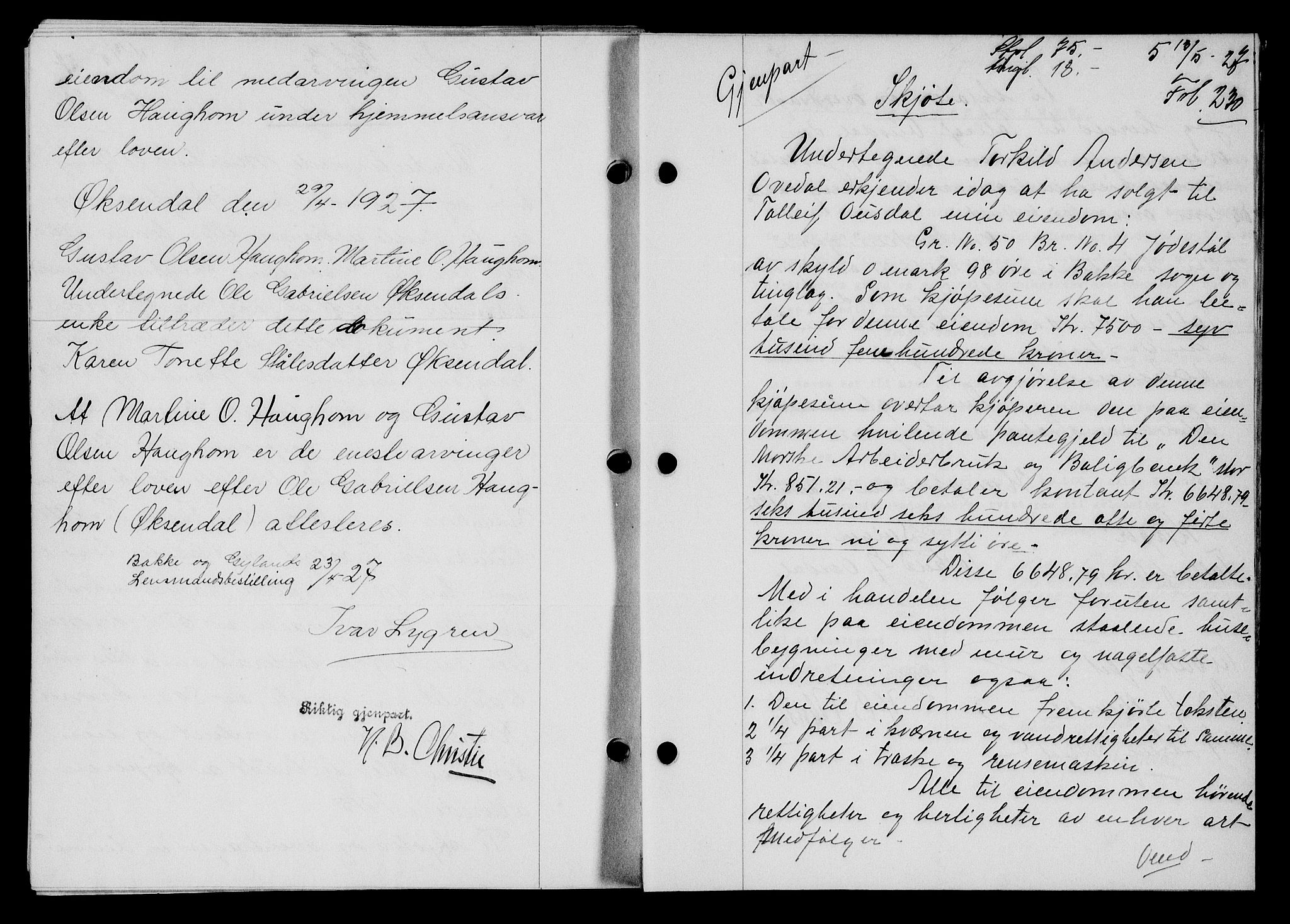 Flekkefjord sorenskriveri, SAK/1221-0001/G/Gb/Gba/L0043: Mortgage book no. 41, 1926-1927, Deed date: 16.05.1927