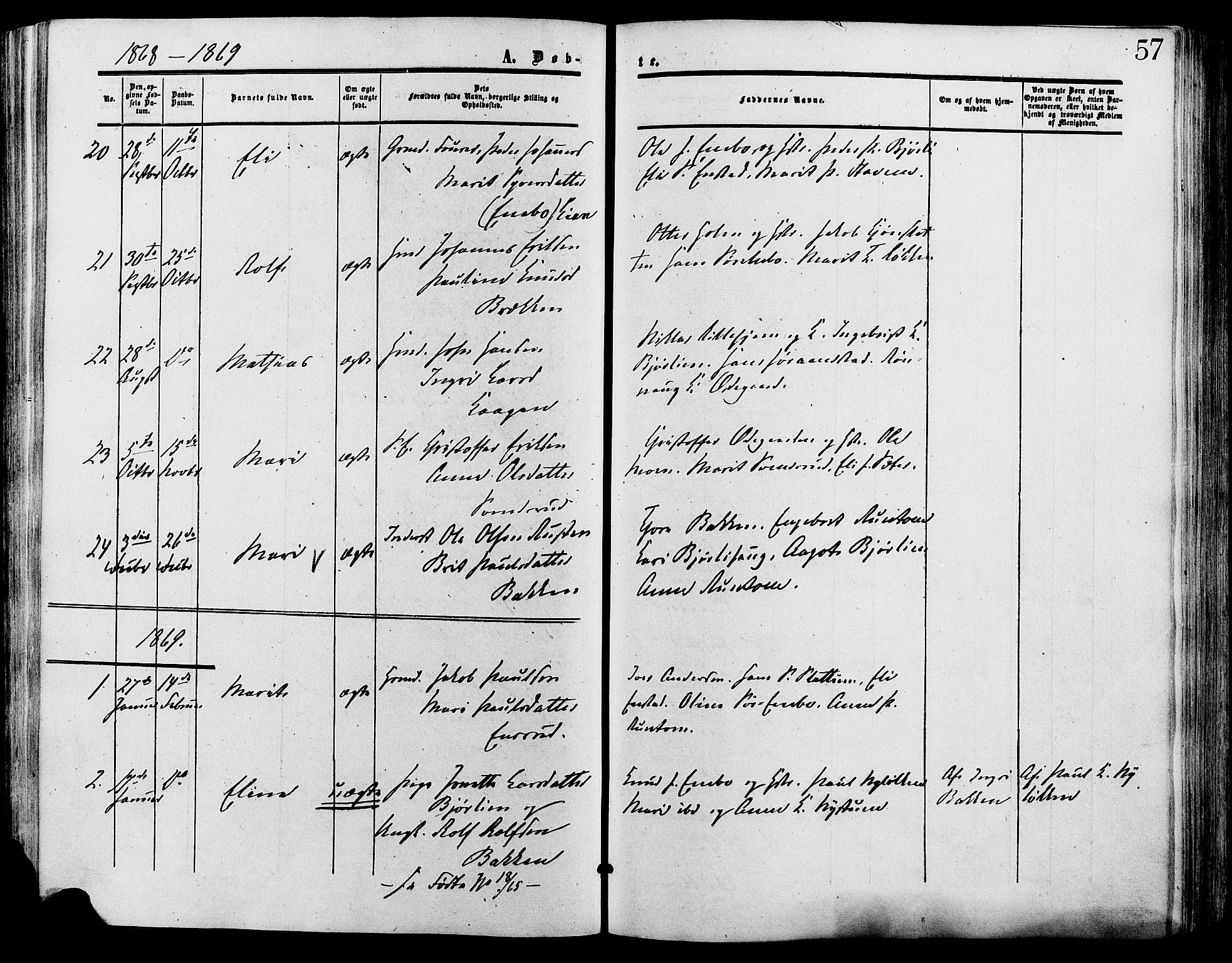 Lesja prestekontor, SAH/PREST-068/H/Ha/Haa/L0009: Parish register (official) no. 9, 1854-1889, p. 57