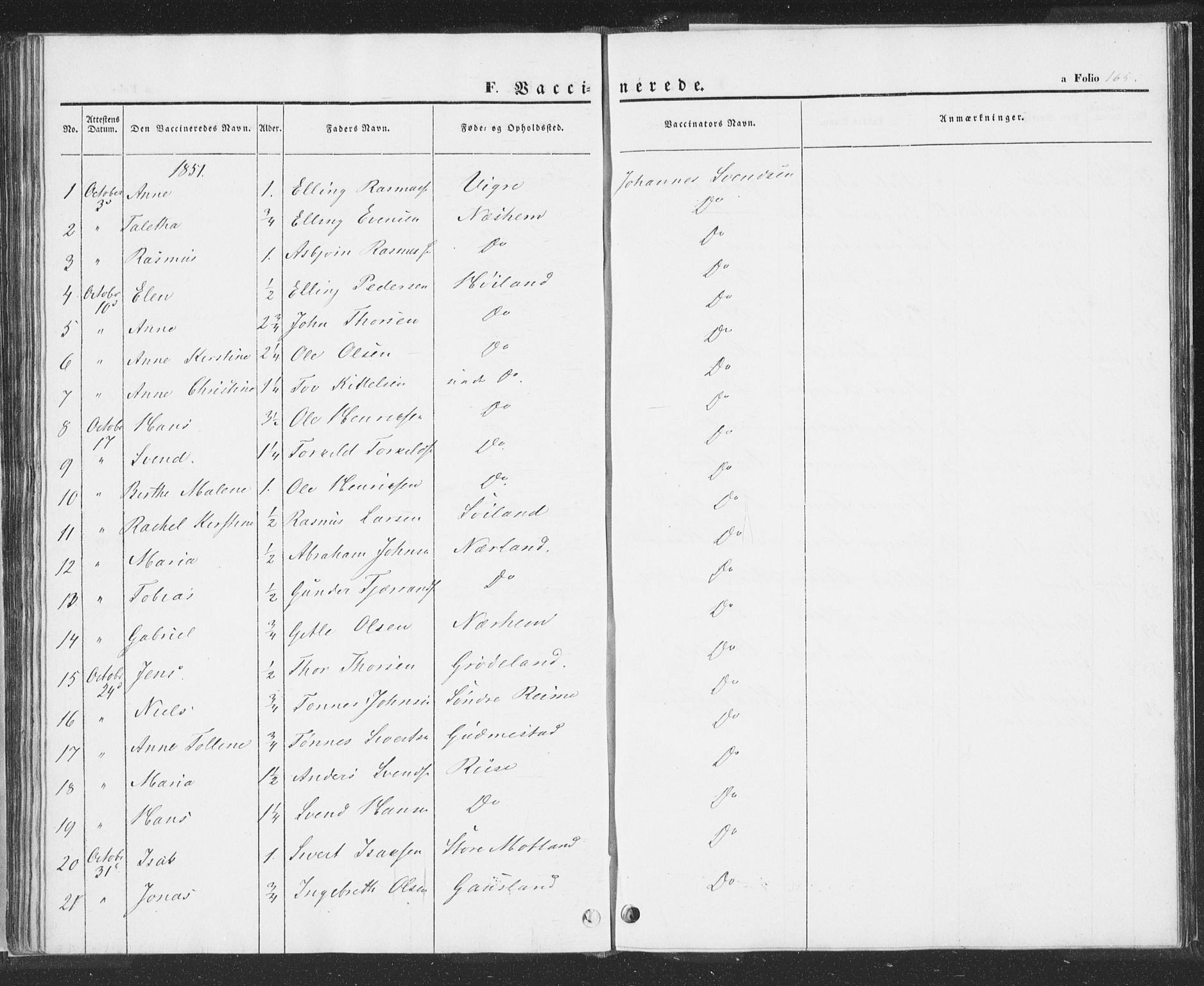 Hå sokneprestkontor, SAST/A-101801/001/30BA/L0006: Parish register (official) no. A 5, 1842-1853, p. 165