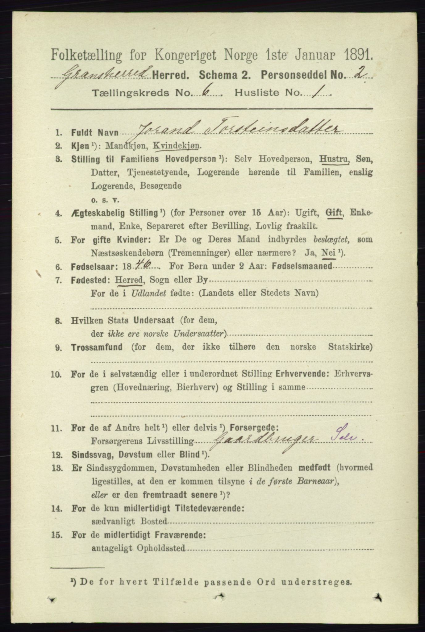 RA, 1891 census for 0824 Gransherad, 1891, p. 1010