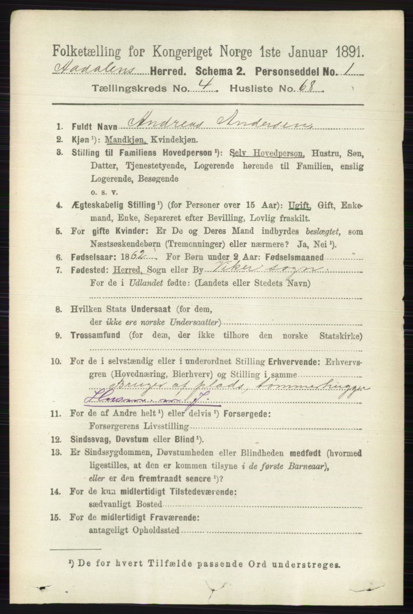 RA, 1891 census for 0614 Ådal, 1891, p. 1920