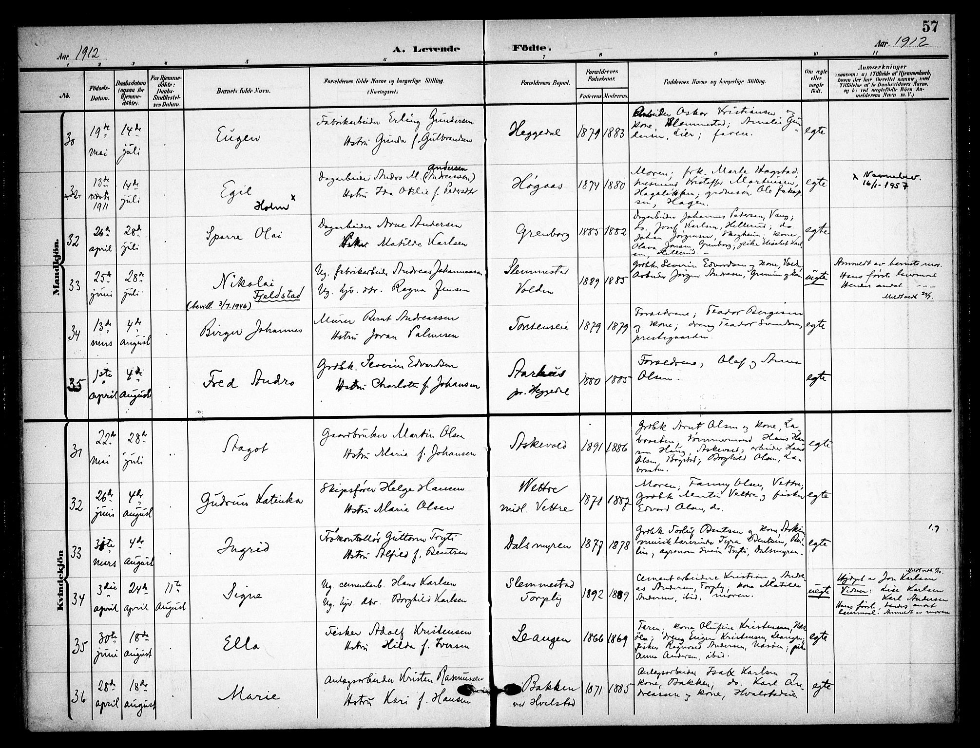 Asker prestekontor Kirkebøker, AV/SAO-A-10256a/F/Fa/L0017: Parish register (official) no. I 17, 1907-1915, p. 57