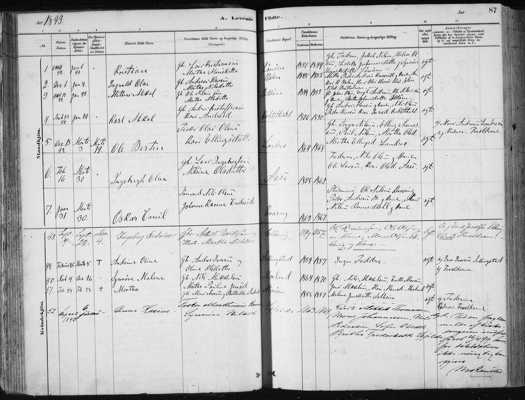 Fjell sokneprestembete, SAB/A-75301/H/Haa: Parish register (official) no. A  8, 1878-1898, p. 87