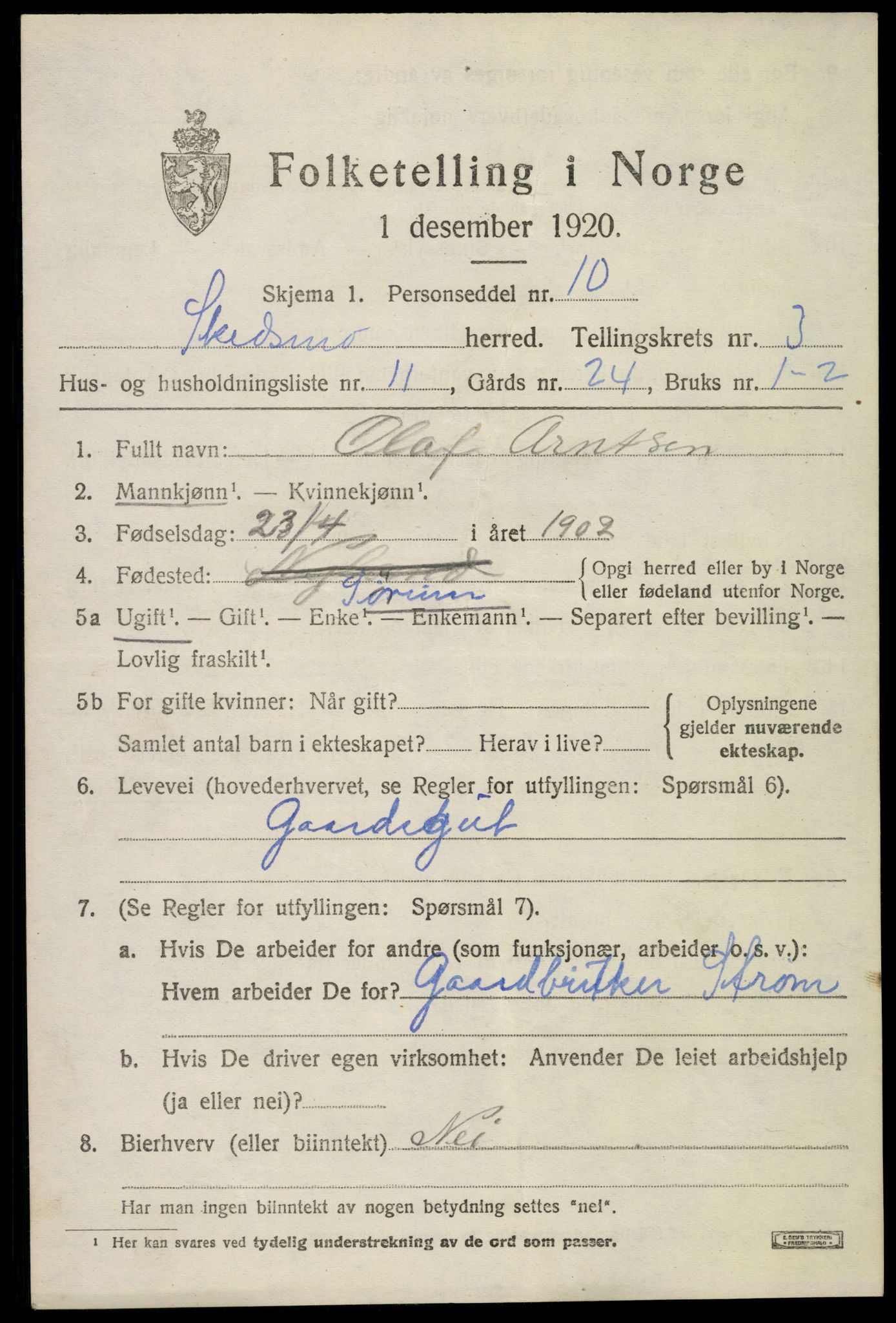 SAO, 1920 census for Skedsmo, 1920, p. 3693