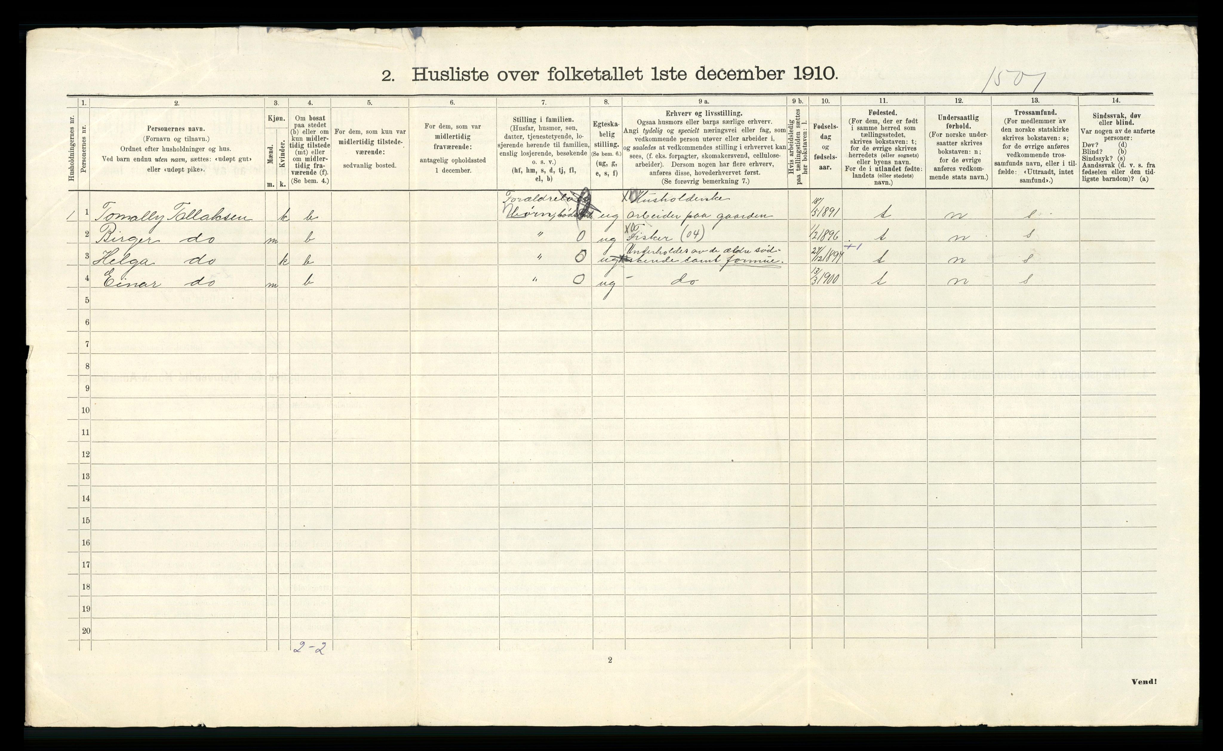 RA, 1910 census for Sør-Audnedal, 1910, p. 52