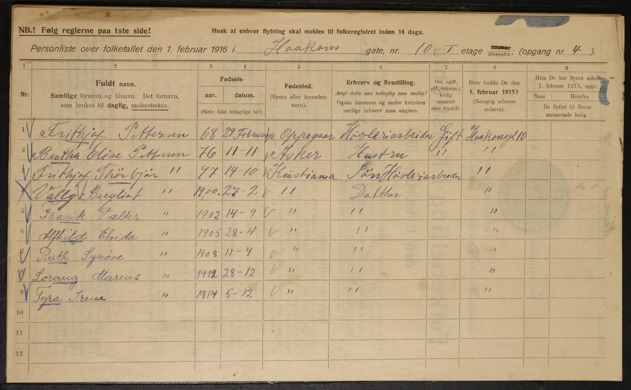 OBA, Municipal Census 1916 for Kristiania, 1916, p. 43386