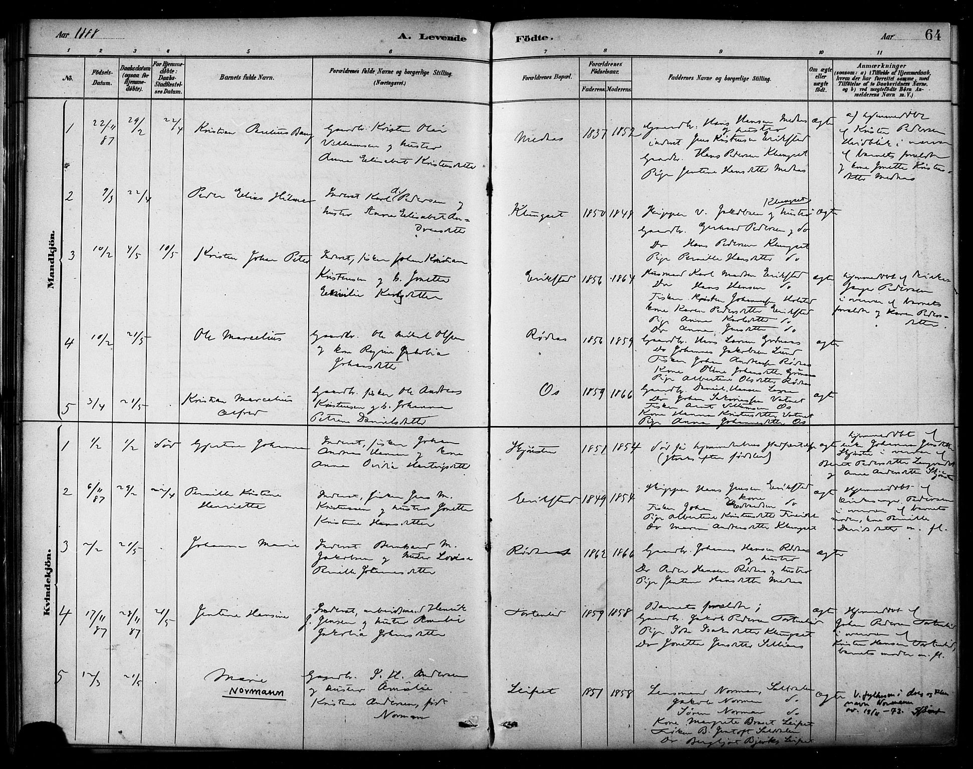 Ministerialprotokoller, klokkerbøker og fødselsregistre - Nordland, AV/SAT-A-1459/849/L0689: Parish register (official) no. 849A01, 1879-1889, p. 64