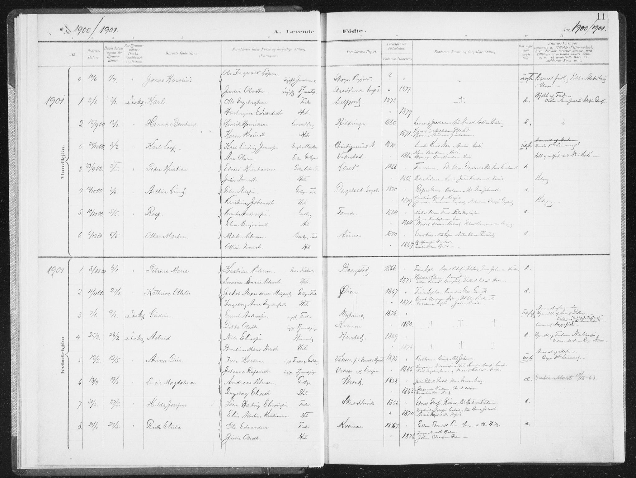 Ministerialprotokoller, klokkerbøker og fødselsregistre - Nordland, AV/SAT-A-1459/810/L0153: Parish register (official) no. 810A12, 1899-1914, p. 11